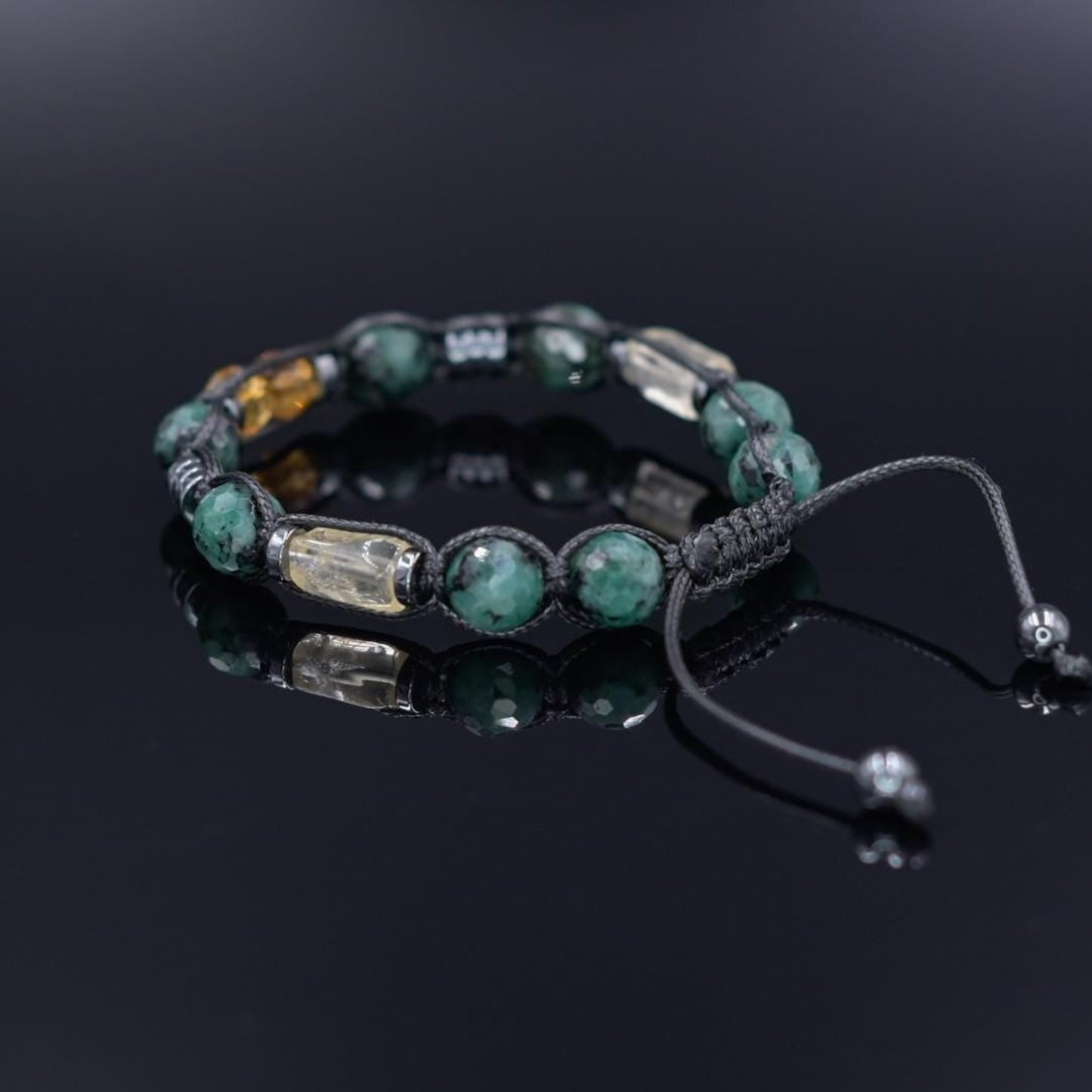 Emerald Adjustable Bracelet for Men, Men's Genuine Citrine Emerald Beaded Bracelet, Gift for Men, Crystal Braided Bracelet, Christmas Gift - - Shamballa Bracelet - Birthstone Bracelet - Gemstone Bracelet Men - Chakra Bracelet