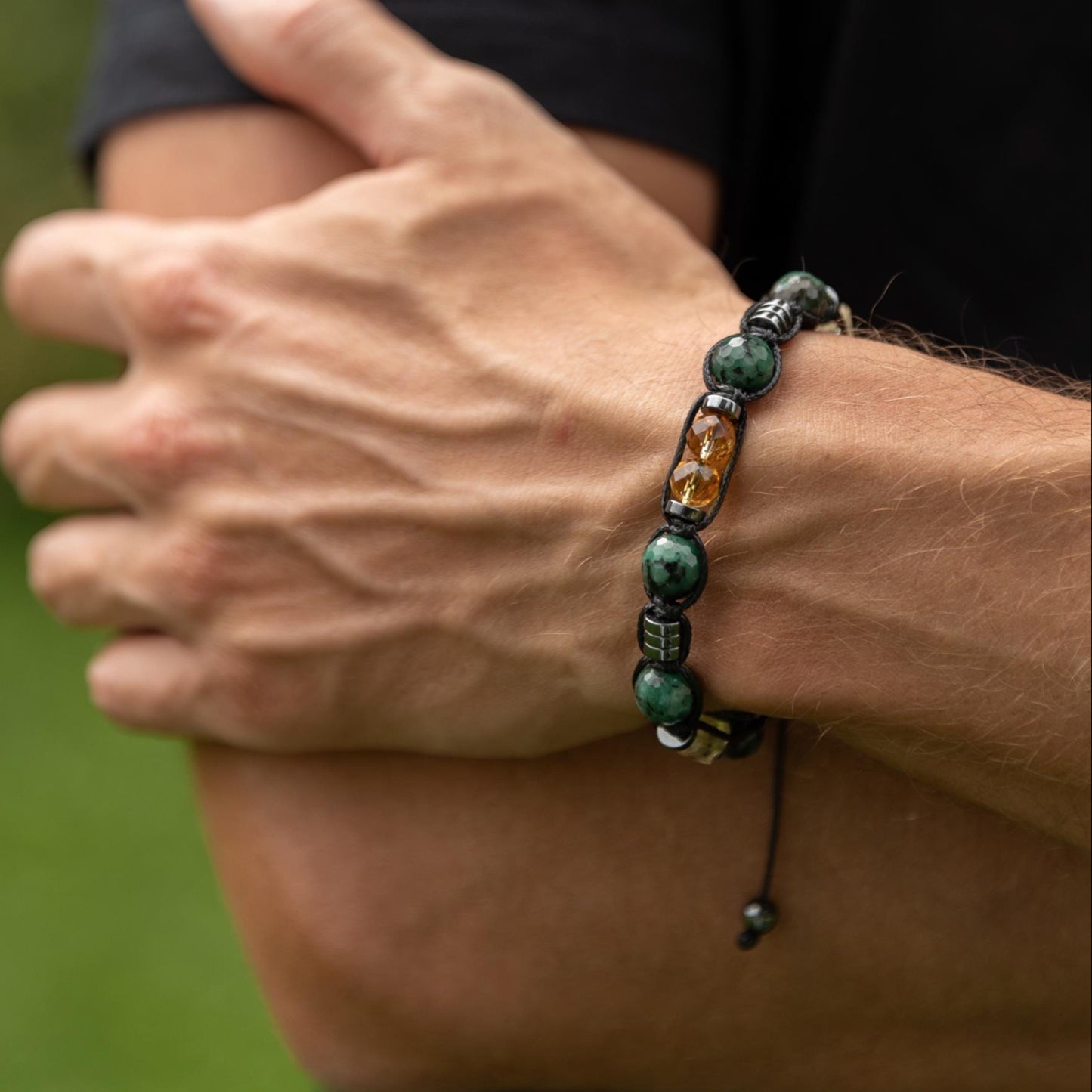 Emerald Adjustable Bracelet for Men, Men's Genuine Citrine Emerald Beaded Bracelet, Gift for Men, Crystal Braided Bracelet, Christmas Gift - - Shamballa Bracelet - Birthstone Bracelet - Gemstone Bracelet Men - Chakra Bracelet