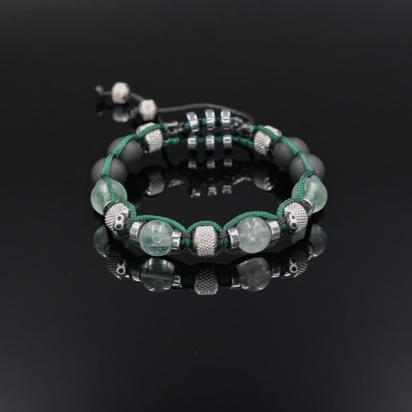 Fluorite Bracelet Men, Black Onyx Adjustable Beaded Bracelet, Steel Beads Bracelet, Gift for Men, Crystal Bracelet, Christmas Gift for Men - Shamballa Bracelet - Birthstone Bracelet - Gemstone Bracelet Men - Chakra Bracelet