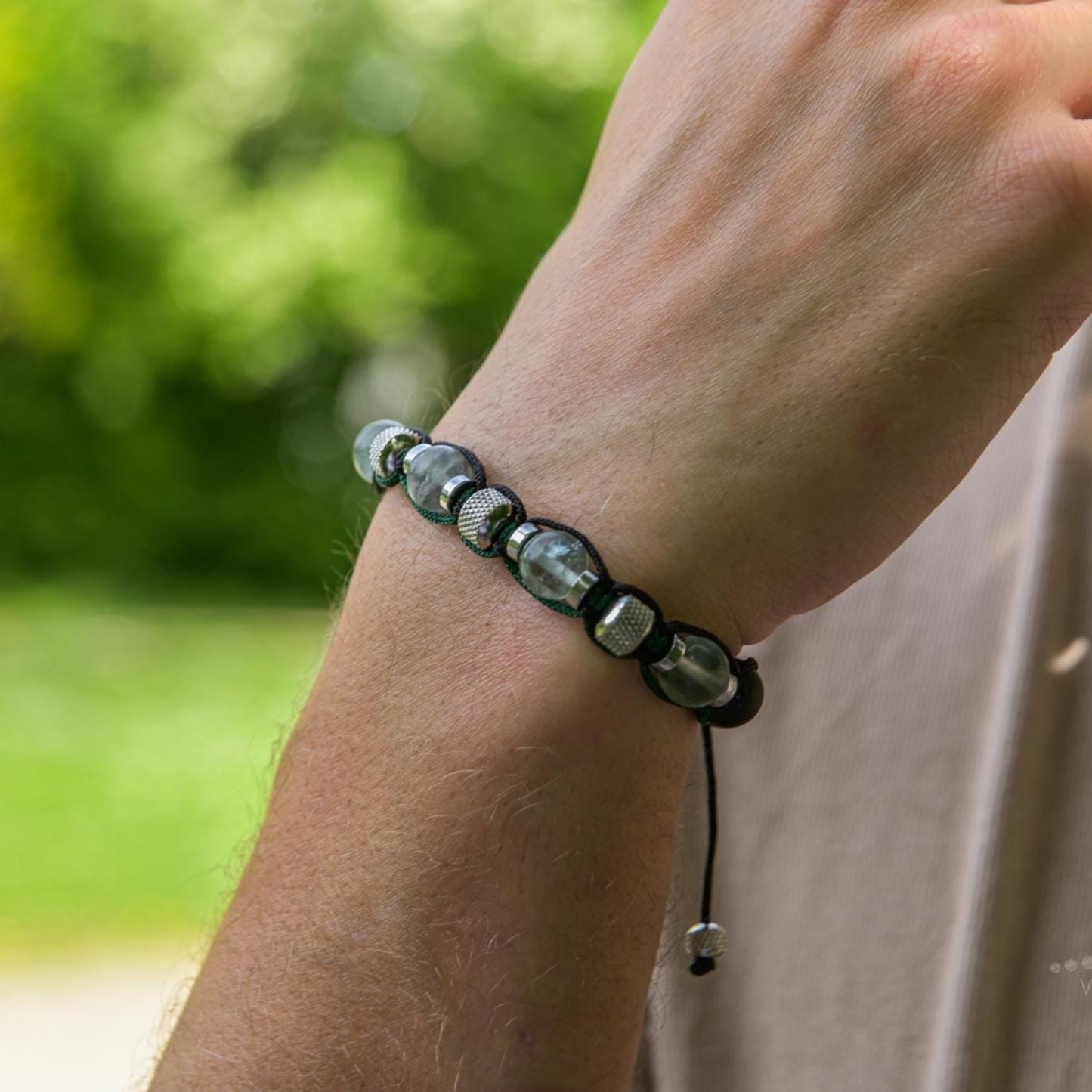 Fluorite Bracelet Men, Black Onyx Adjustable Beaded Bracelet, Steel Beads Bracelet, Gift for Men, Crystal Bracelet, Christmas Gift for Men - Shamballa Bracelet - Birthstone Bracelet - Gemstone Bracelet Men - Chakra Bracelet