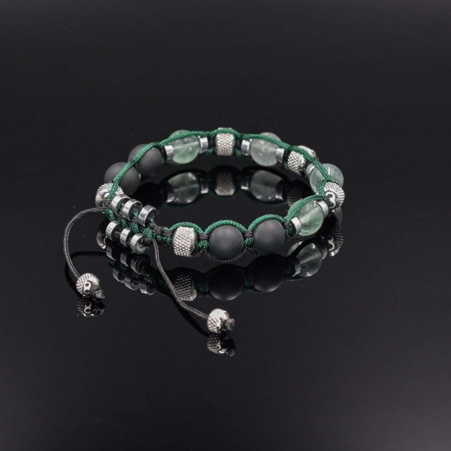 Fluorite Bracelet Men, Black Onyx Adjustable Beaded Bracelet, Steel Beads Bracelet, Gift for Men, Crystal Bracelet, Christmas Gift for Men - Shamballa Bracelet - Birthstone Bracelet - Gemstone Bracelet Men - Chakra Bracelet