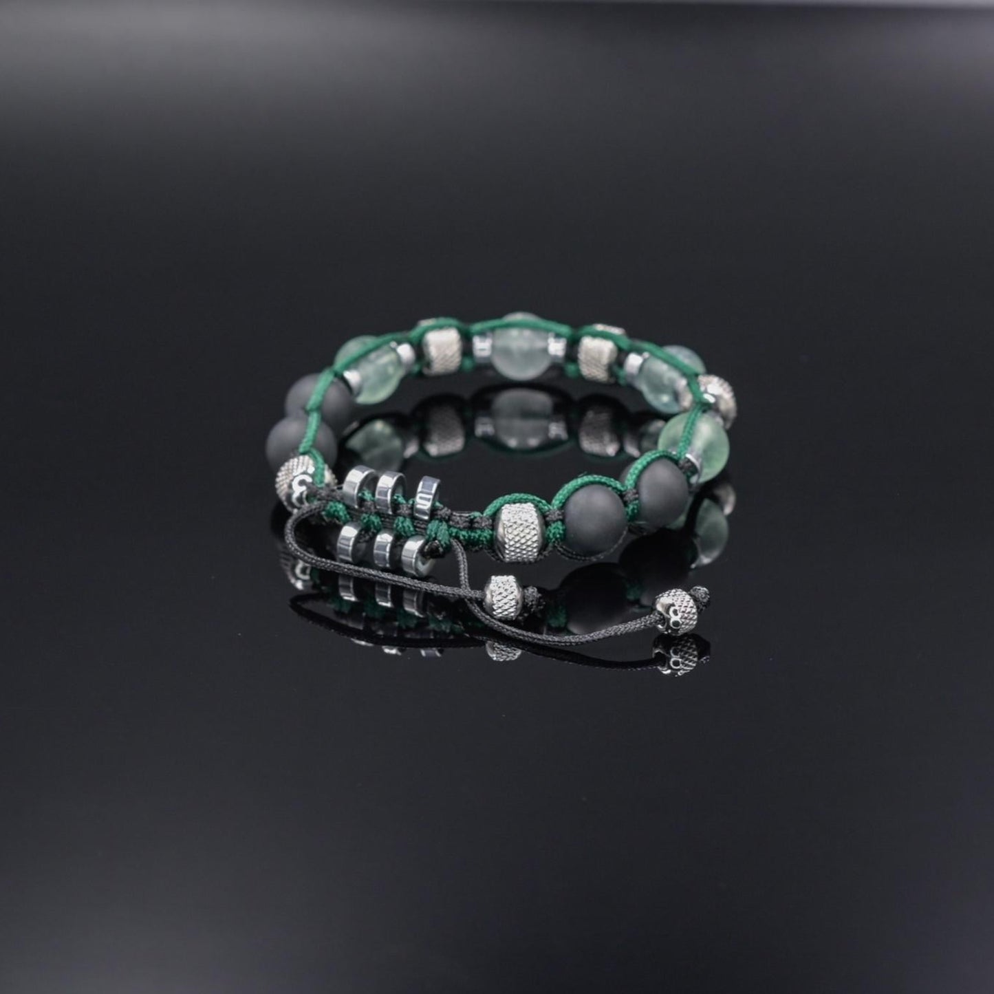 Fluorite Bracelet Men, Black Onyx Adjustable Beaded Bracelet, Steel Beads Bracelet, Gift for Men, Crystal Bracelet, Christmas Gift for Men - Shamballa Bracelet - Birthstone Bracelet - Gemstone Bracelet Men - Chakra Bracelet
