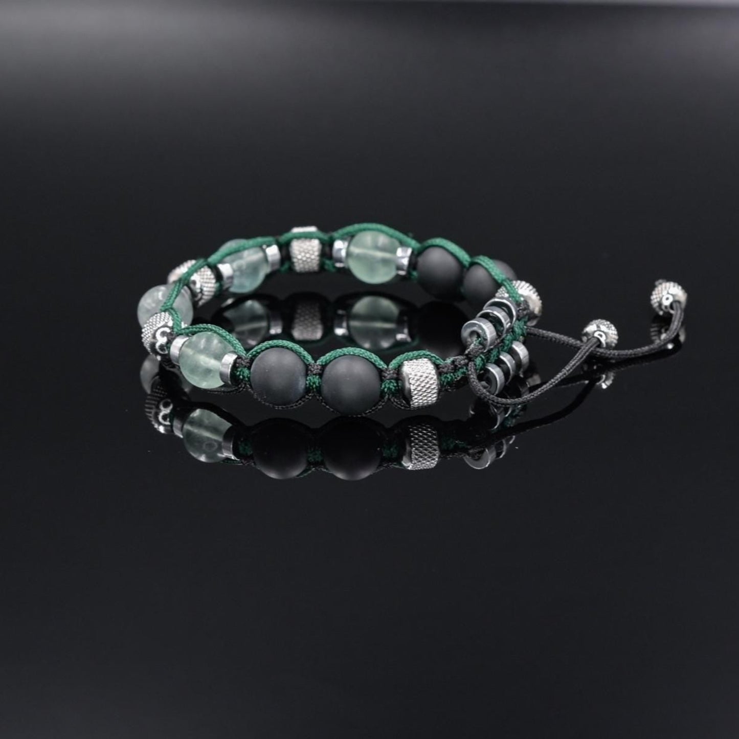 Fluorite Bracelet Men, Black Onyx Adjustable Beaded Bracelet, Steel Beads Bracelet, Gift for Men, Crystal Bracelet, Christmas Gift for Men - Shamballa Bracelet - Birthstone Bracelet - Gemstone Bracelet Men - Chakra Bracelet