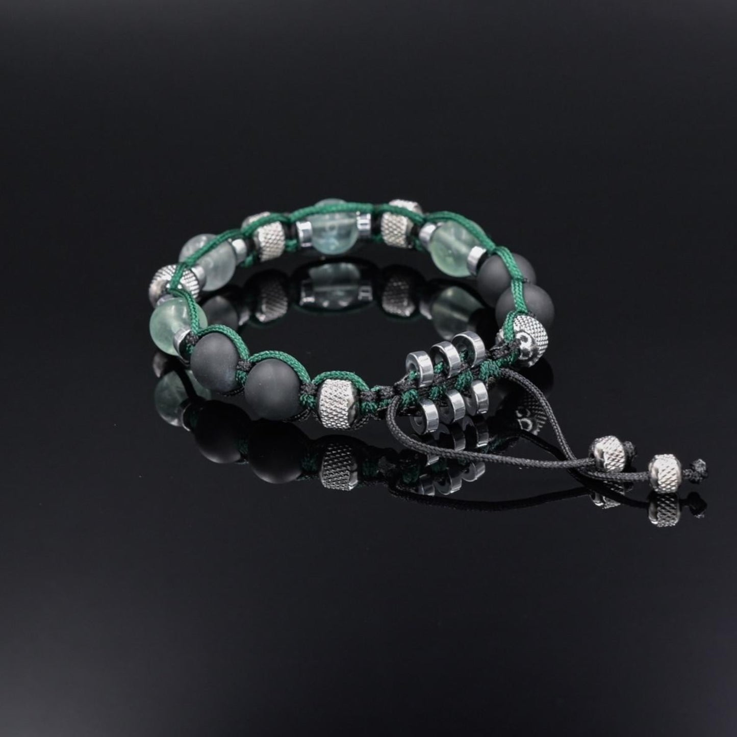 Fluorite Bracelet Men, Black Onyx Adjustable Beaded Bracelet, Steel Beads Bracelet, Gift for Men, Crystal Bracelet, Christmas Gift for Men - Shamballa Bracelet - Birthstone Bracelet - Gemstone Bracelet Men - Chakra Bracelet