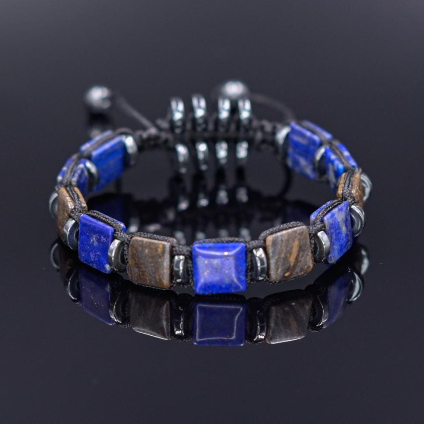 Lapis Lazuli Flat Bead Bracelet, Men's Bronzite Hematite Adjustable Bracelet,Gift for Men,Braided Bracelet, Christmas Gift,Gemstone Bracelet - Shamballa Bracelet - Birthstone Bracelet - Gemstone Bracelet Men - Chakra Bracelet