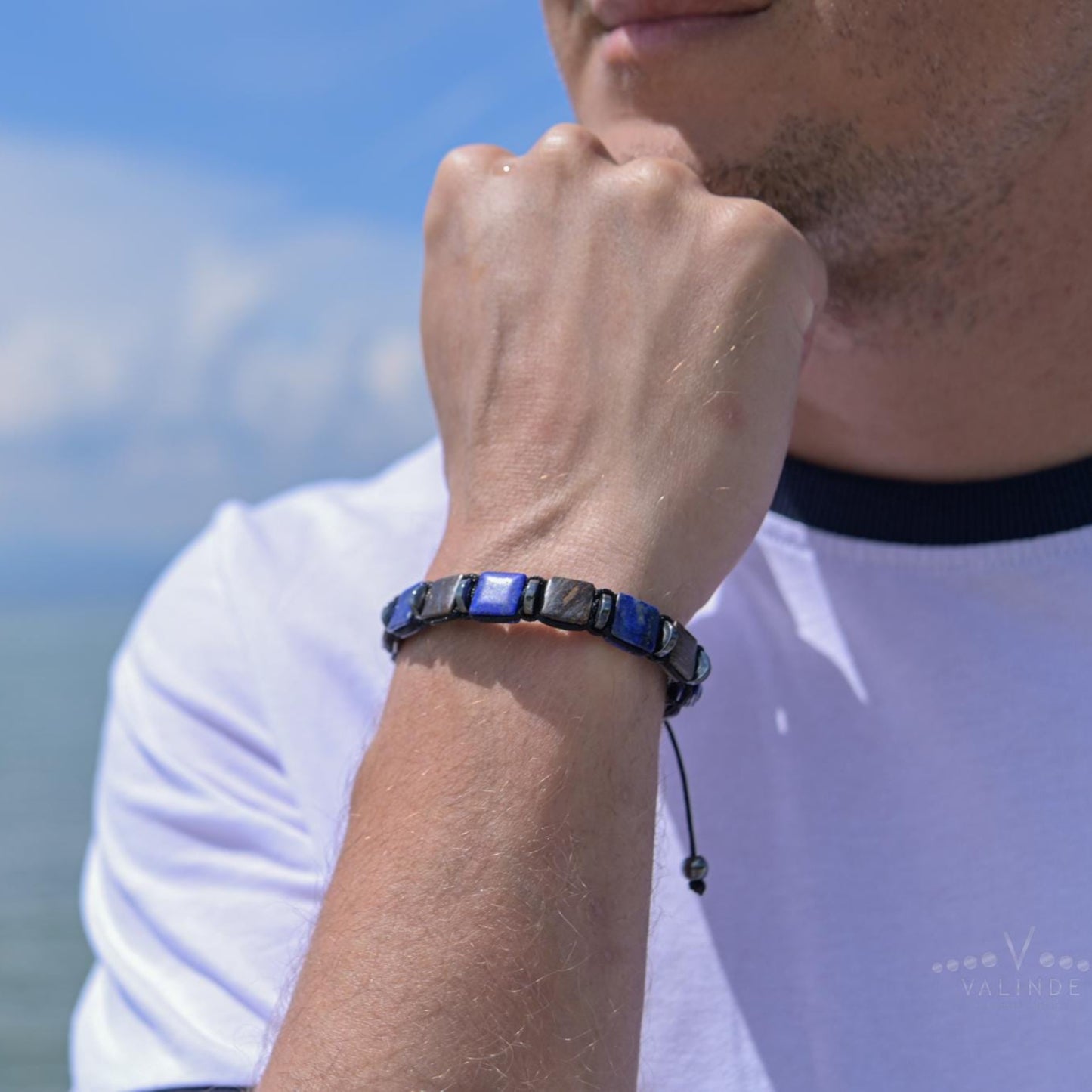Lapis Lazuli Flat Bead Bracelet, Men's Bronzite Hematite Adjustable Bracelet,Gift for Men,Braided Bracelet, Christmas Gift,Gemstone Bracelet - Shamballa Bracelet - Birthstone Bracelet - Gemstone Bracelet Men - Chakra Bracelet
