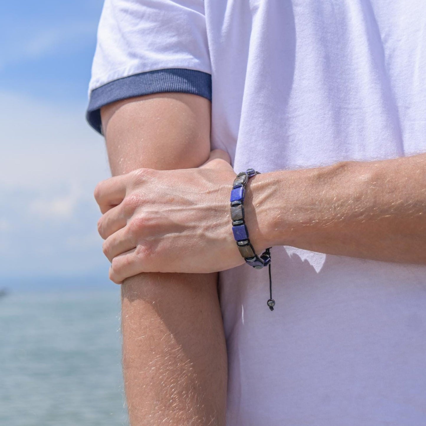 Lapis Lazuli Flat Bead Bracelet, Men's Bronzite Hematite Adjustable Bracelet,Gift for Men,Braided Bracelet, Christmas Gift,Gemstone Bracelet - Shamballa Bracelet - Birthstone Bracelet - Gemstone Bracelet Men - Chakra Bracelet