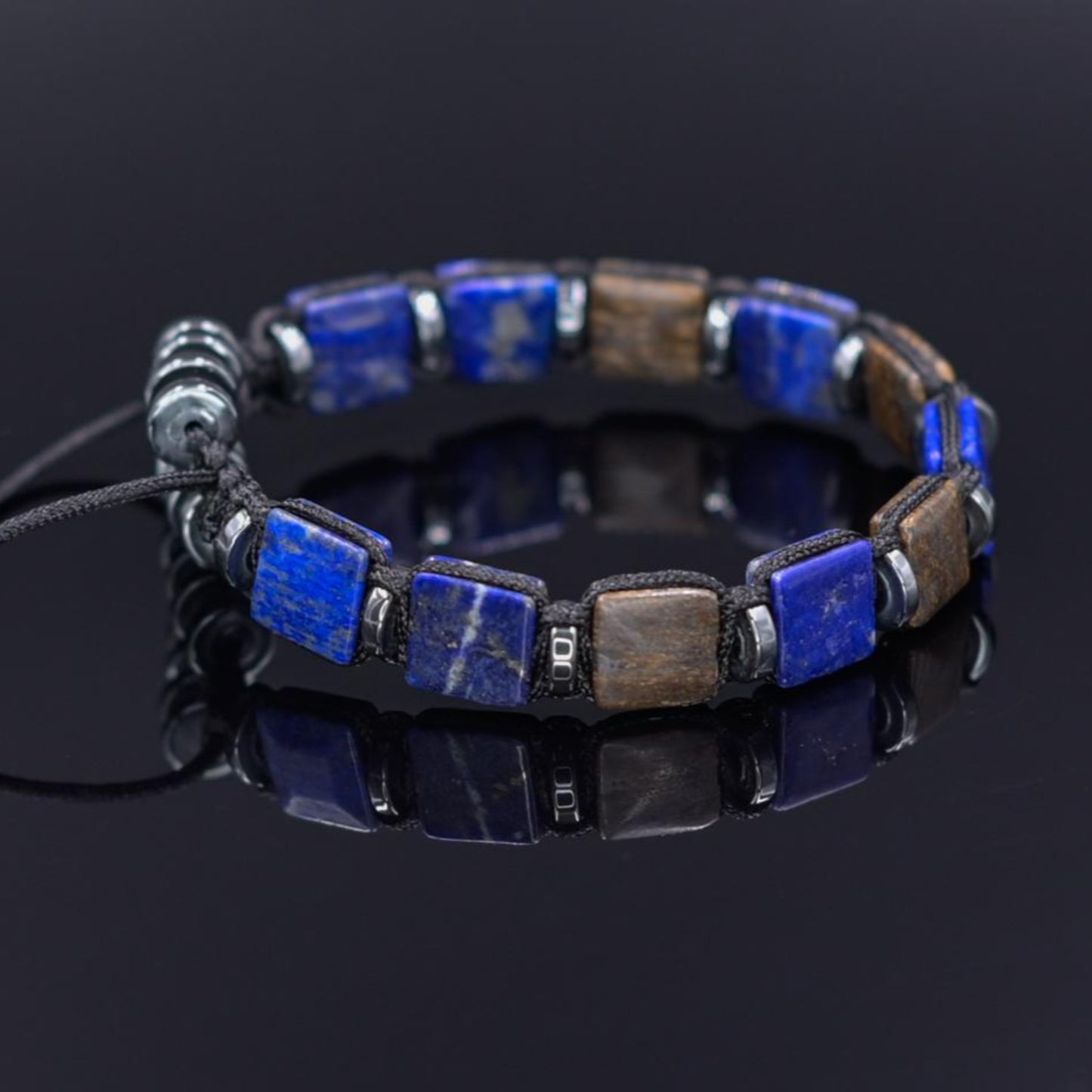 Lapis Lazuli Flat Bead Bracelet, Men's Bronzite Hematite Adjustable Bracelet,Gift for Men,Braided Bracelet, Christmas Gift,Gemstone Bracelet - Shamballa Bracelet - Birthstone Bracelet - Gemstone Bracelet Men - Chakra Bracelet