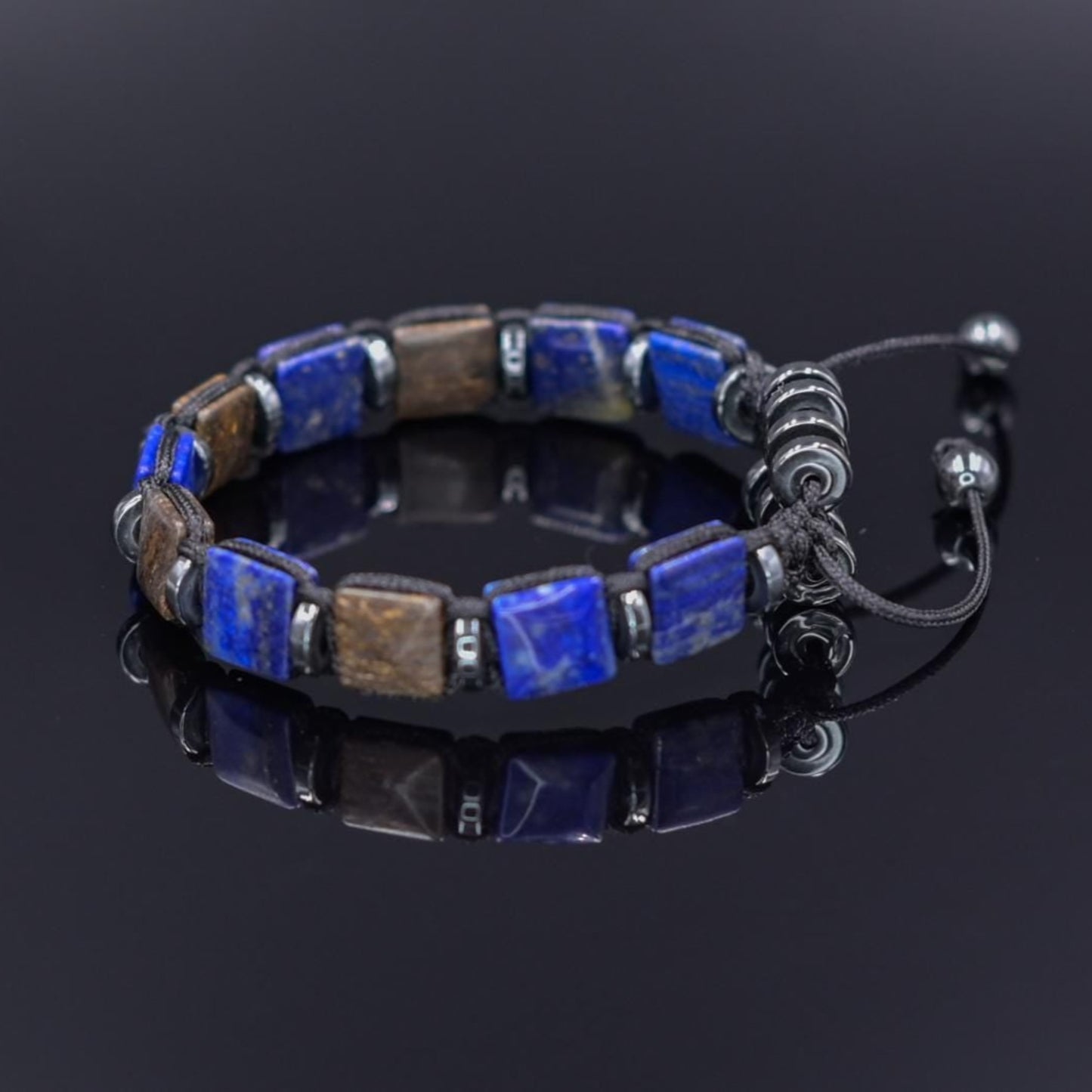 Lapis Lazuli Flat Bead Bracelet, Men's Bronzite Hematite Adjustable Bracelet,Gift for Men,Braided Bracelet, Christmas Gift,Gemstone Bracelet - Shamballa Bracelet - Birthstone Bracelet - Gemstone Bracelet Men - Chakra Bracelet