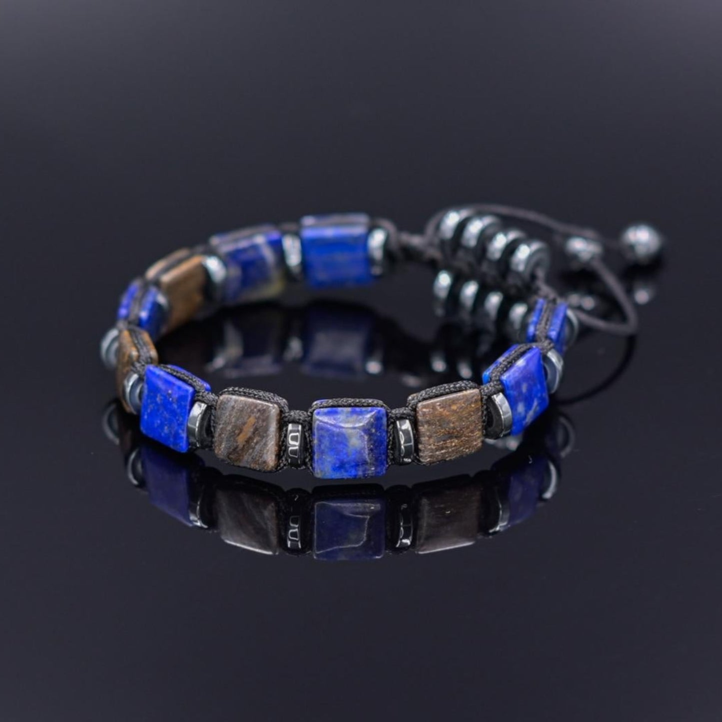 Lapis Lazuli Flat Bead Bracelet, Men's Bronzite Hematite Adjustable Bracelet,Gift for Men,Braided Bracelet, Christmas Gift,Gemstone Bracelet - Shamballa Bracelet - Birthstone Bracelet - Gemstone Bracelet Men - Chakra Bracelet