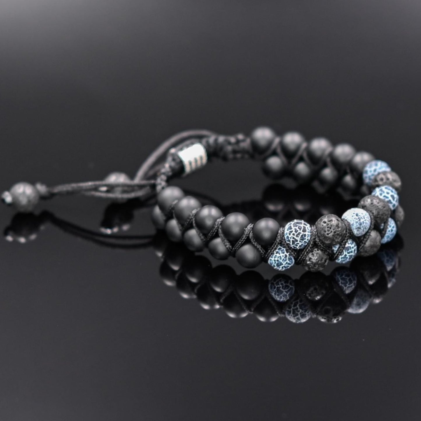 Double Agate Onyx Adjustable Bracelet, Men's Black Lava Stone Braided Bracelet, Anniversary Gift, Gemstone Macrame Bracelet, Birthday Gift - Shamballa Bracelet - Mantra Bracelet - Yoga Bracelet - Birthstone Bracelet - Gemstone Bracelet Men - Chakra Bracelet - Macrame Bracelet - Healing Bracelet - Gift for Father - Gift For Men - Valinde