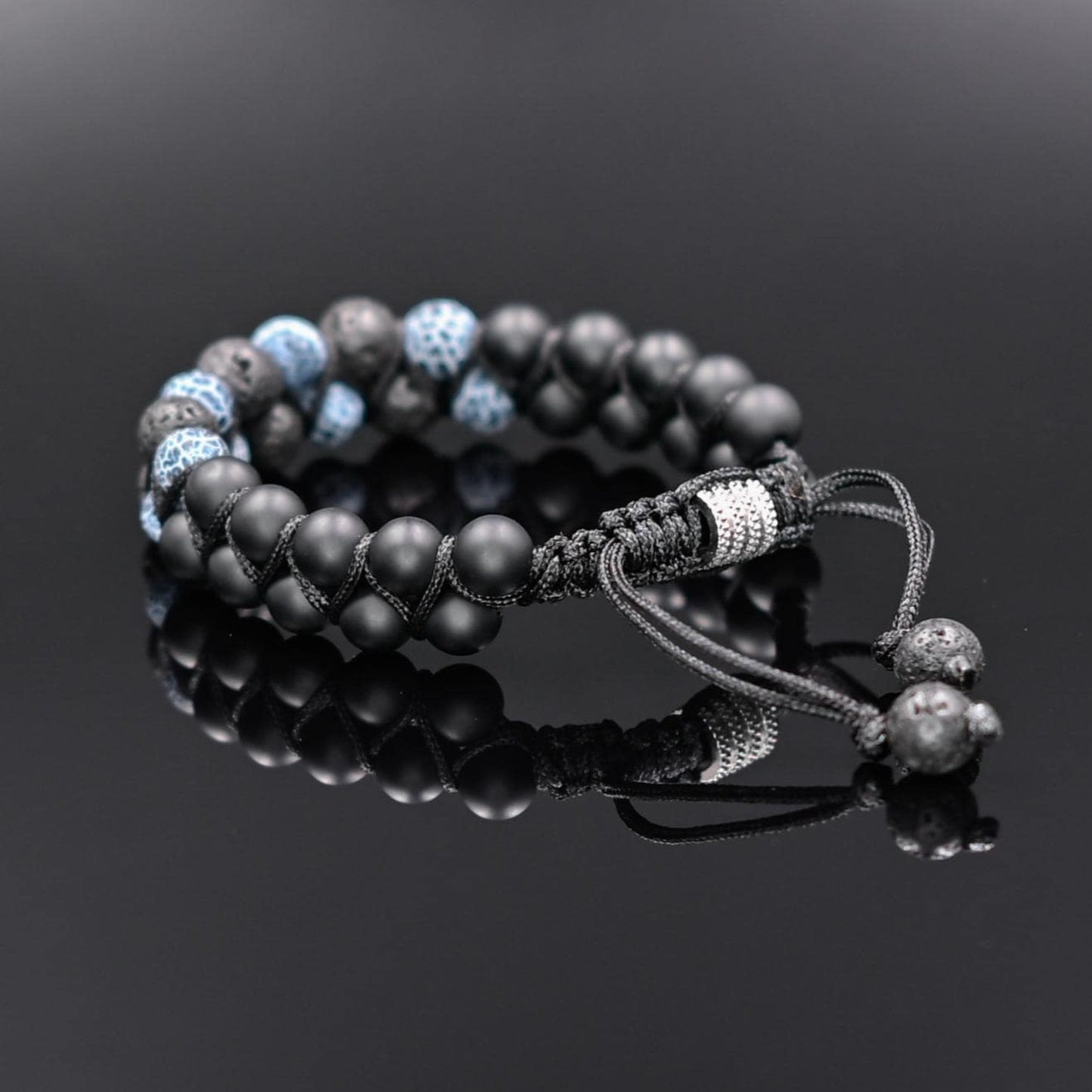 Double Agate Onyx Adjustable Bracelet, Men's Black Lava Stone Braided Bracelet, Anniversary Gift, Gemstone Macrame Bracelet, Birthday Gift - Shamballa Bracelet - Mantra Bracelet - Yoga Bracelet - Birthstone Bracelet - Gemstone Bracelet Men - Chakra Bracelet - Macrame Bracelet - Healing Bracelet - Gift for Father - Gift For Men - Valinde