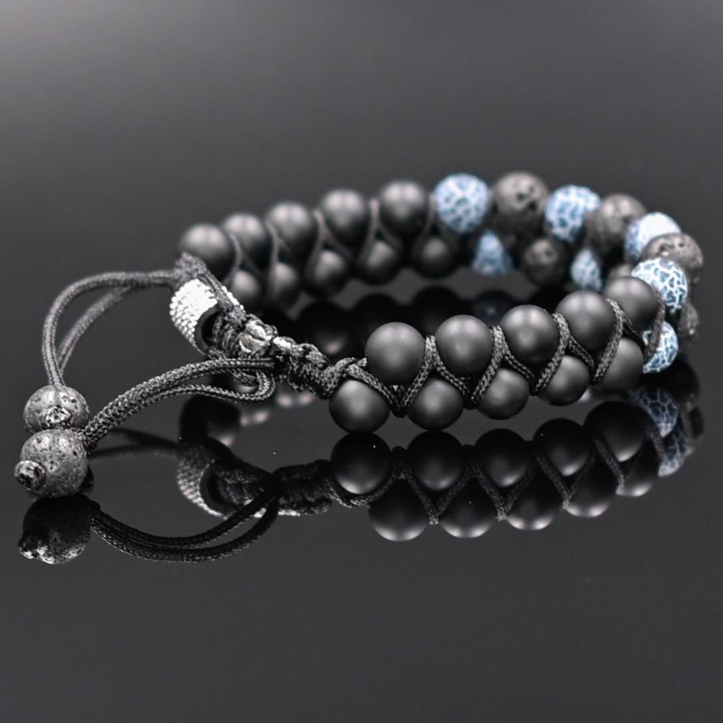 Double Agate Onyx Adjustable Bracelet, Men's Black Lava Stone Braided Bracelet, Anniversary Gift, Gemstone Macrame Bracelet, Birthday Gift - Shamballa Bracelet - Mantra Bracelet - Yoga Bracelet - Birthstone Bracelet - Gemstone Bracelet Men - Chakra Bracelet - Macrame Bracelet - Healing Bracelet - Gift for Father - Gift For Men - Valinde