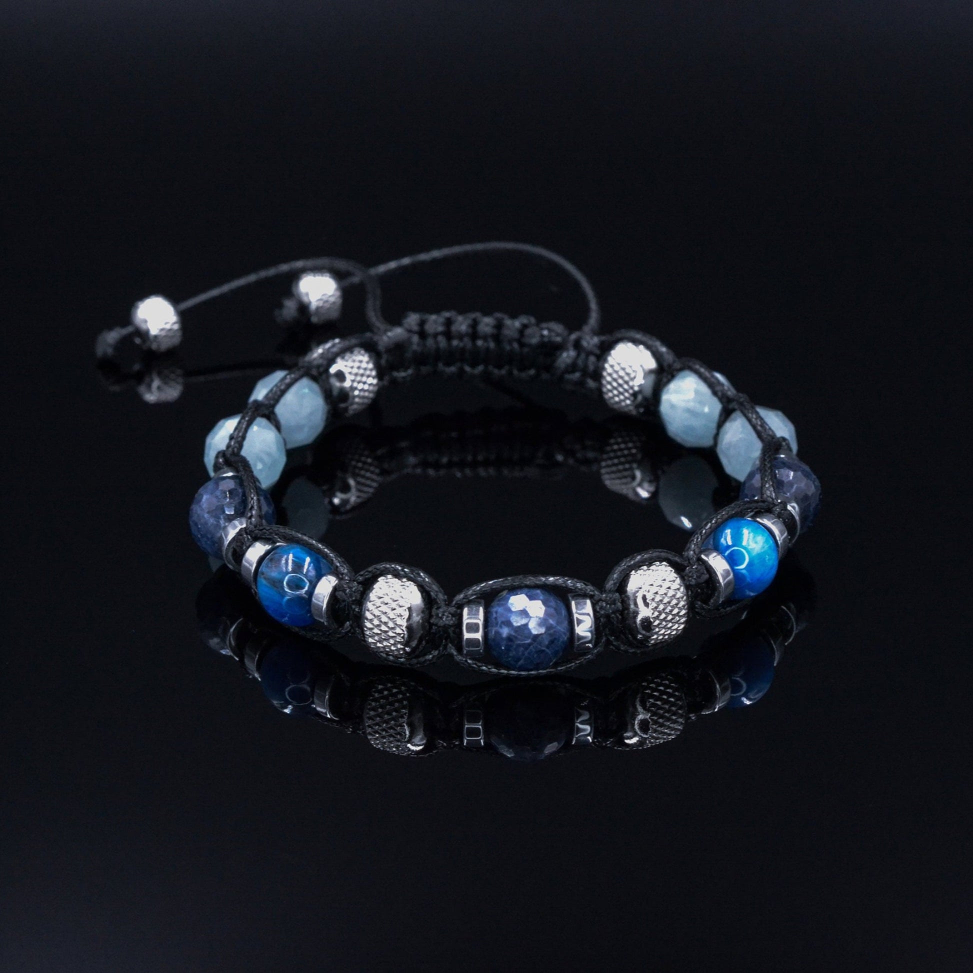 Men's Sapphire Kyanite Gemstone Bracelet - Gift for Men - Aquamarine Bracelet - Adjustable Crystal Bracelet - Macrame Beaded Bracelet - Birthstone Bracelet - Gemstone Bracelet Men - Chakra Bracelet