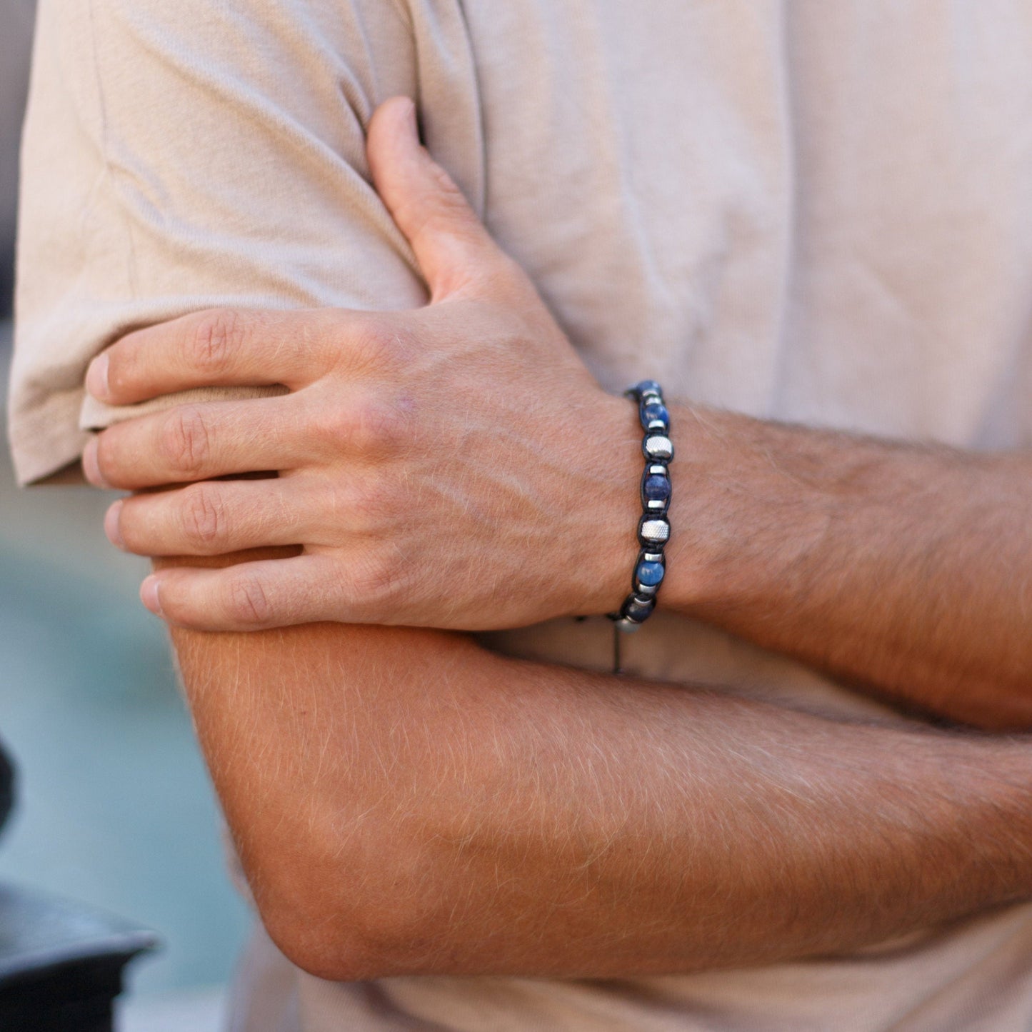 Men's Sapphire Kyanite Gemstone Bracelet - Gift for Men - Aquamarine Bracelet - Adjustable Crystal Bracelet - Macrame Beaded Bracelet - Birthstone Bracelet - Gemstone Bracelet Men - Chakra Bracelet