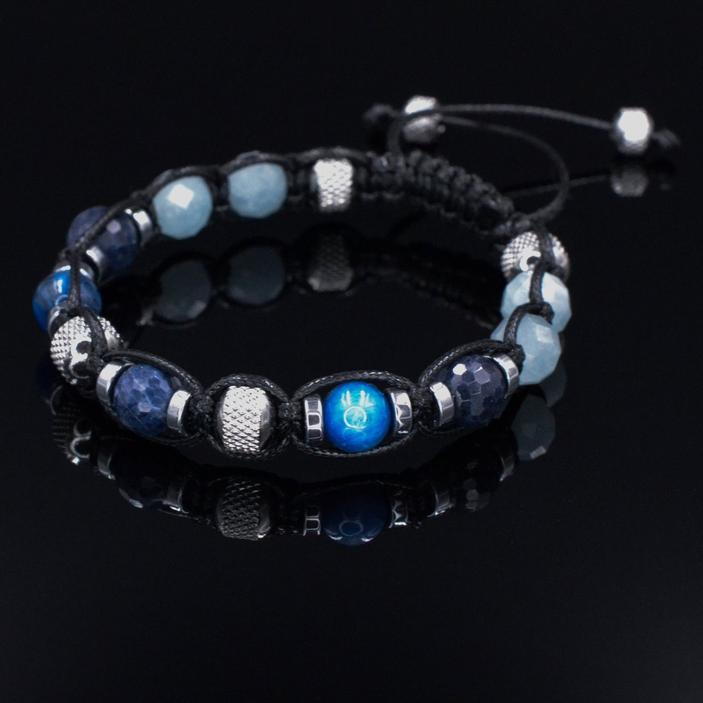 Men's Sapphire Kyanite Gemstone Bracelet - Gift for Men - Aquamarine Bracelet - Adjustable Crystal Bracelet - Macrame Beaded Bracelet - Birthstone Bracelet - Gemstone Bracelet Men - Chakra Bracelet