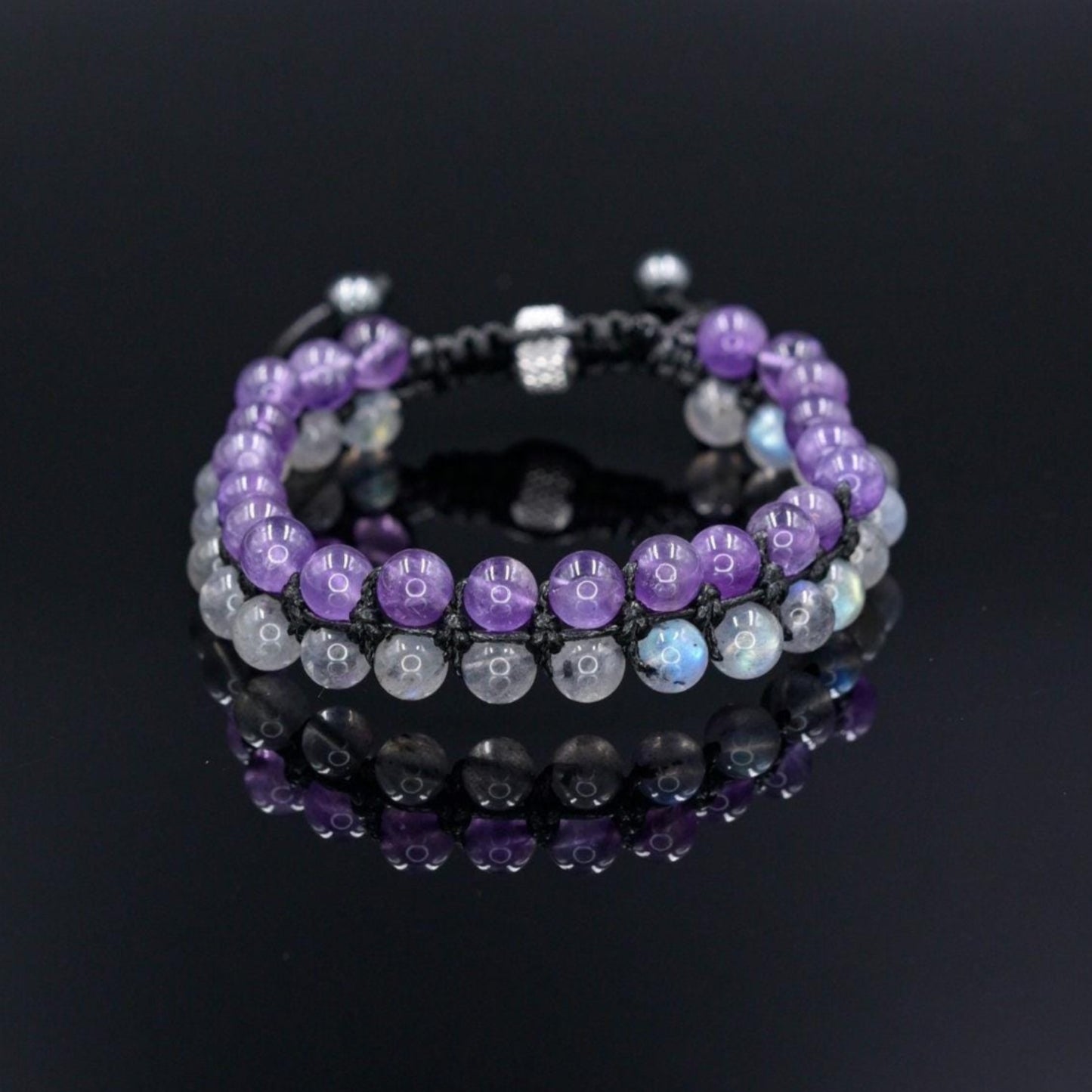 Amethyst Labradorite Bracelet, Men's Double Row Adjustable Bracelet, Crystal Beaded Bracelet, Men Bracelet, Gift for Men, Father's Day Gift - Shamballa Bracelet - Birthstone Bracelet - Gemstone Bracelet Men - Chakra Bracelet - Macrame Bracelet - Healing Bracelet - Valinde
