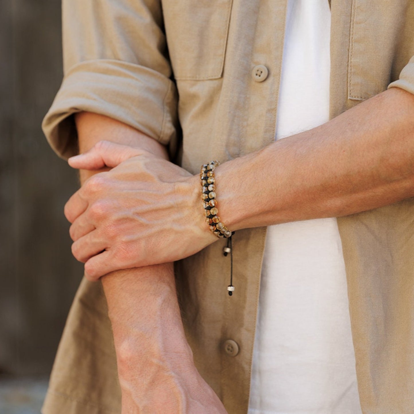 Citrine Double Bracelet, Men's Adjustable Double Row Bracelet, Steel Bead Bracelet, Christmas Gift, Macrame Braided Bracelet,Citrine Jewelry - Shamballa Bracelet - Birthstone Bracelet - Gemstone Bracelet Men - Chakra Bracelet - Macrame Bracelet - Healing Bracelet - Valinde