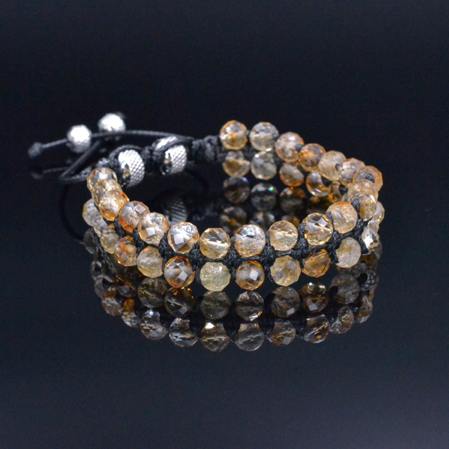Citrine Double Bracelet, Men's Adjustable Double Row Bracelet, Steel Bead Bracelet, Christmas Gift, Macrame Braided Bracelet,Citrine Jewelry - Shamballa Bracelet - Birthstone Bracelet - Gemstone Bracelet Men - Chakra Bracelet - Macrame Bracelet - Healing Bracelet - Valinde