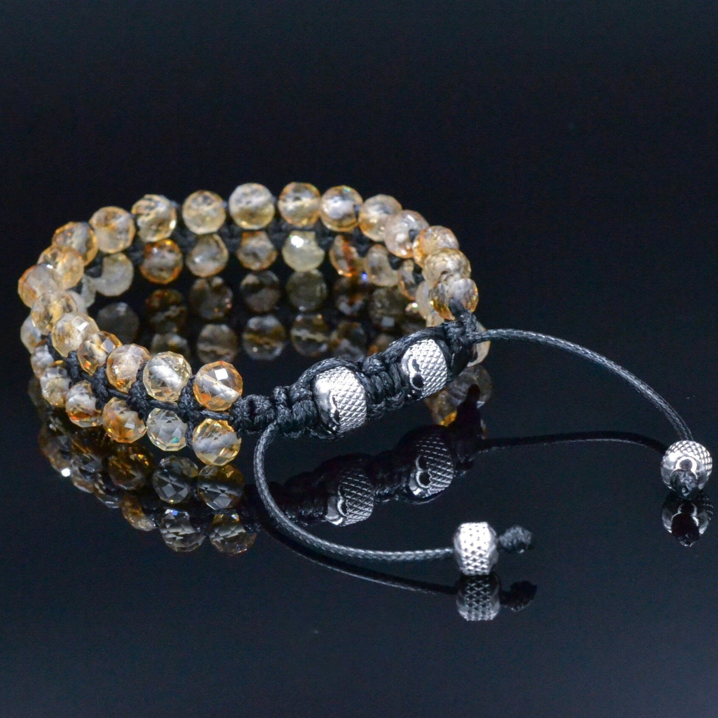 Citrine Double Bracelet, Men's Adjustable Double Row Bracelet, Steel Bead Bracelet, Christmas Gift, Macrame Braided Bracelet,Citrine Jewelry - Shamballa Bracelet - Birthstone Bracelet - Gemstone Bracelet Men - Chakra Bracelet - Macrame Bracelet - Healing Bracelet - Valinde