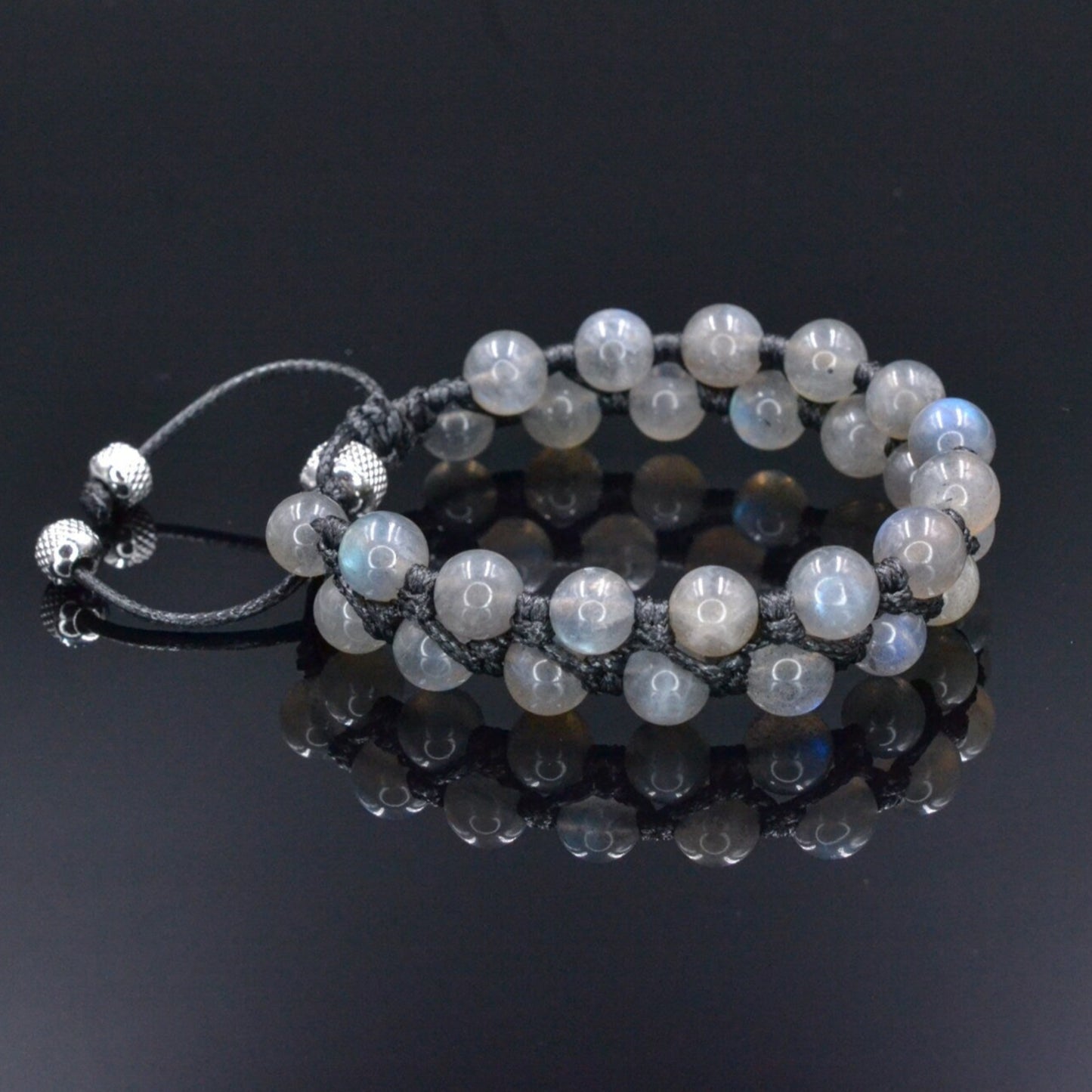 Genuine Labradorite Bracelet, Men's Double Row Macrame Braided Bracelet, Steel Bead Bracelet, Gift for Men, Crystal Adjustable Bracelet - Shamballa Bracelet - Birthstone Bracelet - Gemstone Bracelet Men - Chakra Bracelet - Macrame Bracelet - Healing Bracelet - Valinde