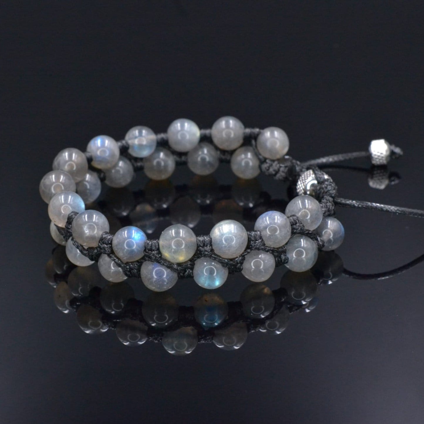 Genuine Labradorite Bracelet, Men's Double Row Macrame Braided Bracelet, Steel Bead Bracelet, Gift for Men, Crystal Adjustable Bracelet - Shamballa Bracelet - Birthstone Bracelet - Gemstone Bracelet Men - Chakra Bracelet - Macrame Bracelet - Healing Bracelet - Valinde