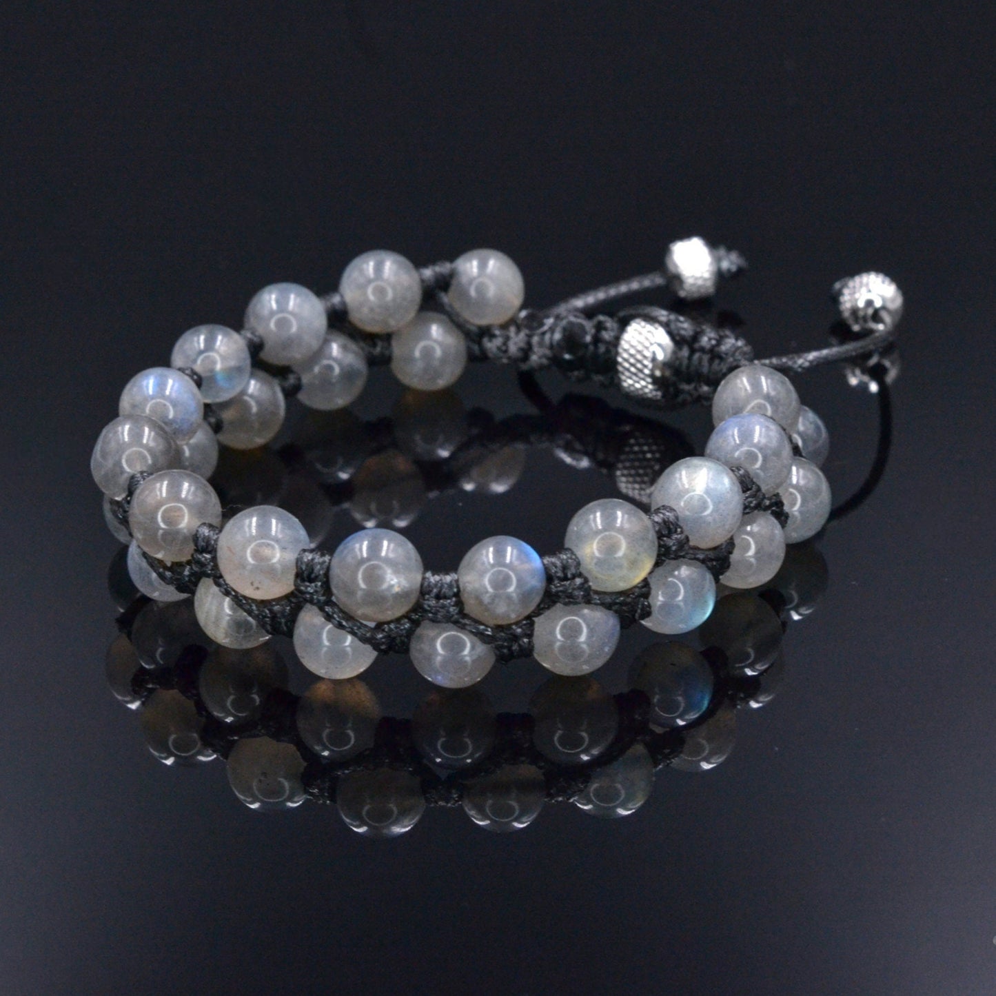 Genuine Labradorite Bracelet, Men's Double Row Macrame Braided Bracelet, Steel Bead Bracelet, Gift for Men, Crystal Adjustable Bracelet - Shamballa Bracelet - Birthstone Bracelet - Gemstone Bracelet Men - Chakra Bracelet - Macrame Bracelet - Healing Bracelet - Valinde