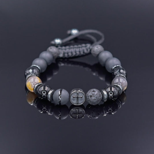 Cross Bead Bracelet Men, Men's Black Onyx Agate Lava Stone Hematite Sunstone Bracelet, Adjustable Bracelet, Gift for Men, Gemstone Bracelet - Shamballa Bracelet - Mantra Bracelet  -  Yoga Bracelet -  Birthstone Bracelet - Gemstone Bracelet Men - Chakra Bracelet - Macrame Bracelet - Healing Bracelet - Gift for Father - Gift For Men - Valinde