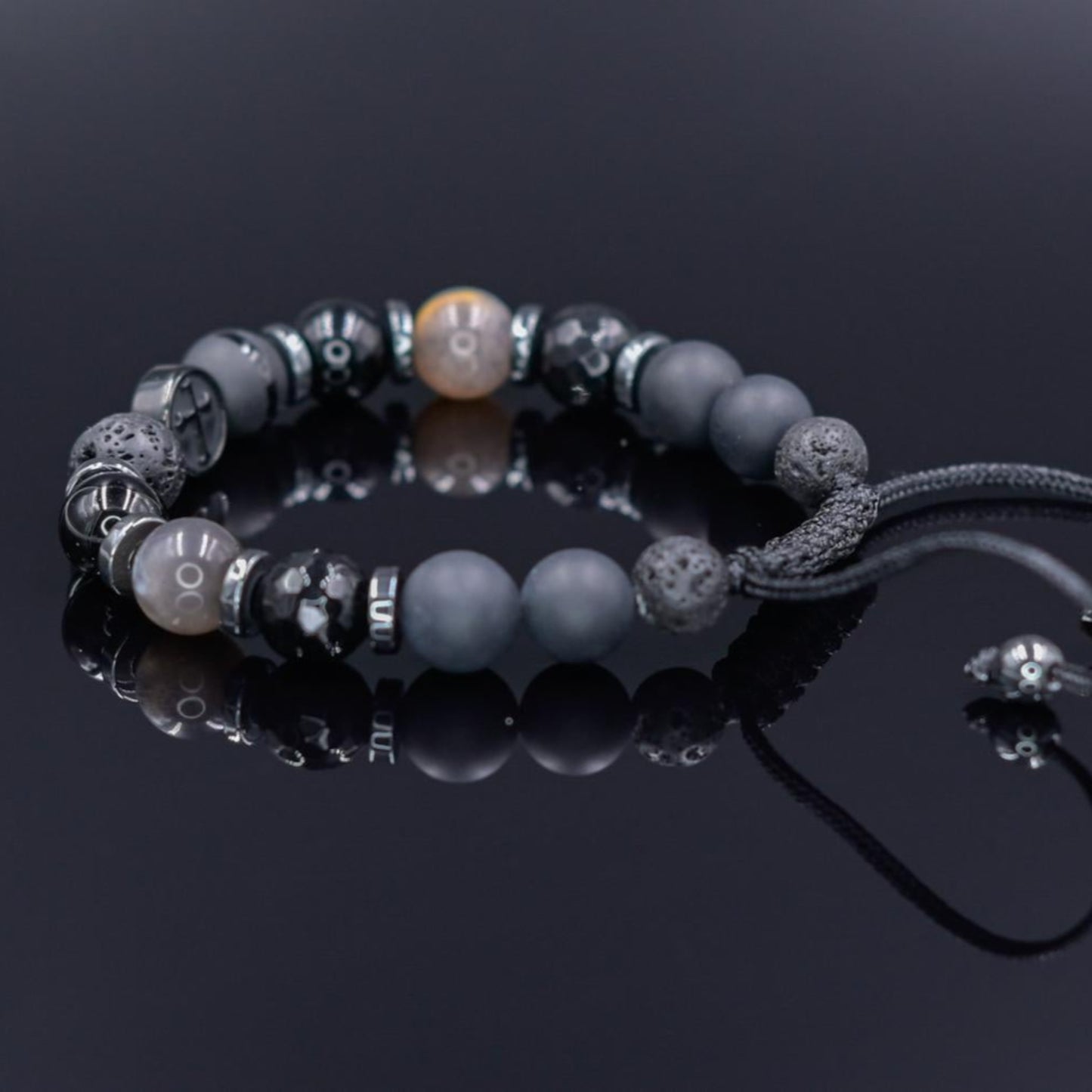 Cross Bead Bracelet Men, Men's Black Onyx Agate Lava Stone Hematite Sunstone Bracelet, Adjustable Bracelet, Gift for Men, Gemstone Bracelet - Shamballa Bracelet - Mantra Bracelet - Yoga Bracelet - Birthstone Bracelet - Gemstone Bracelet Men - Chakra Bracelet - Macrame Bracelet - Healing Bracelet - Gift for Father - Gift For Men - Valinde
