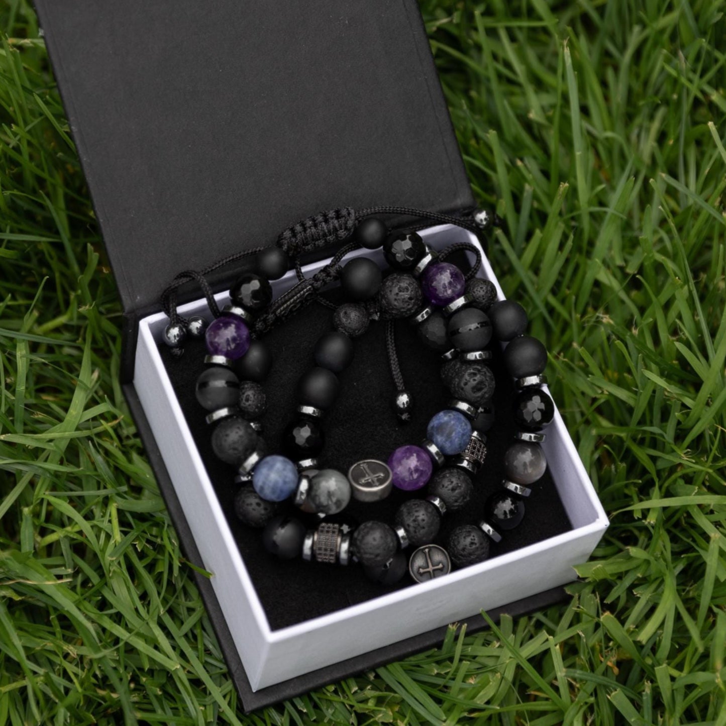 Cross Bead Bracelet Men, Men's Black Onyx Agate Lava Stone Hematite Sunstone Bracelet, Adjustable Bracelet, Gift for Men, Gemstone Bracelet - Shamballa Bracelet - Mantra Bracelet - Yoga Bracelet - Birthstone Bracelet - Gemstone Bracelet Men - Chakra Bracelet - Macrame Bracelet - Healing Bracelet - Gift for Father - Gift For Men - Valinde