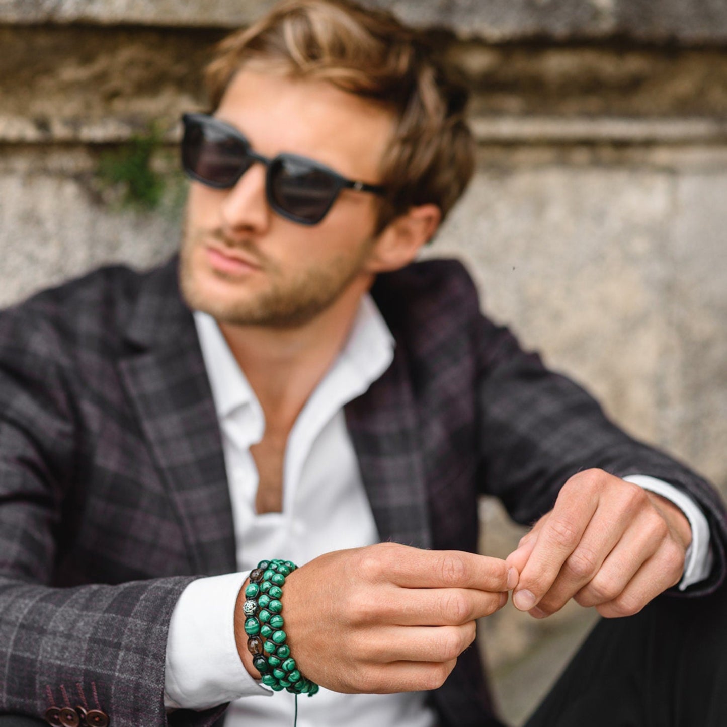 Men's Malachite Bracelet - 925 Sterling Silver Bracelet - Gift for Men - Genuine Malachite Bracelet - Macrame Stone Bracelet - Crystal Beaded Bracelet - Healing Bracelet Birthstone Bracelet - Gemstone Bracelet Men