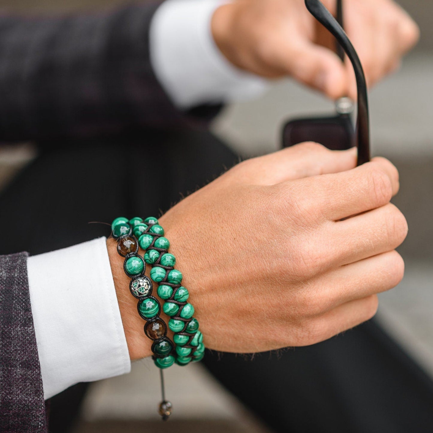 Men's Malachite Bracelet - 925 Sterling Silver Bracelet - Gift for Men - Genuine Malachite Bracelet - Macrame Stone Bracelet - Crystal Beaded Bracelet - Healing Bracelet Birthstone Bracelet - Gemstone Bracelet Men