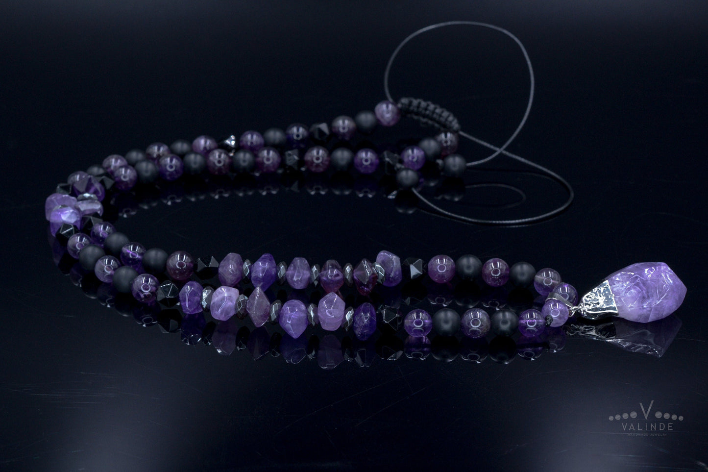 Amethyst Pendant Necklace / Men's Crystal Necklace / Gift for Men / Long Beaded Necklace / Amethyst Jewelry / Black Onyx Necklace for Men - Shamballa Necklace - Birthstone Necklace - Gemstone Necklace Men - Chakra Necklace - Macrame Necklace - Healing Necklace