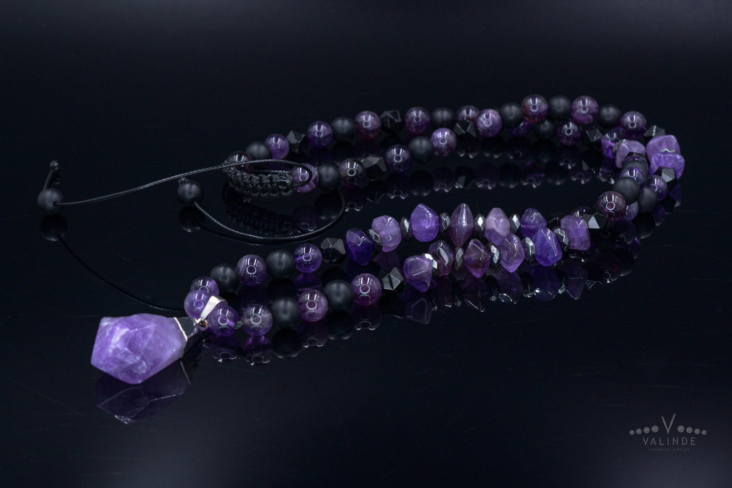 Amethyst Pendant Necklace / Men's Crystal Necklace / Gift for Men / Long Beaded Necklace / Amethyst Jewelry / Black Onyx Necklace for Men - Shamballa Necklace - Birthstone Necklace - Gemstone Necklace Men - Chakra Necklace - Macrame Necklace - Healing Necklace