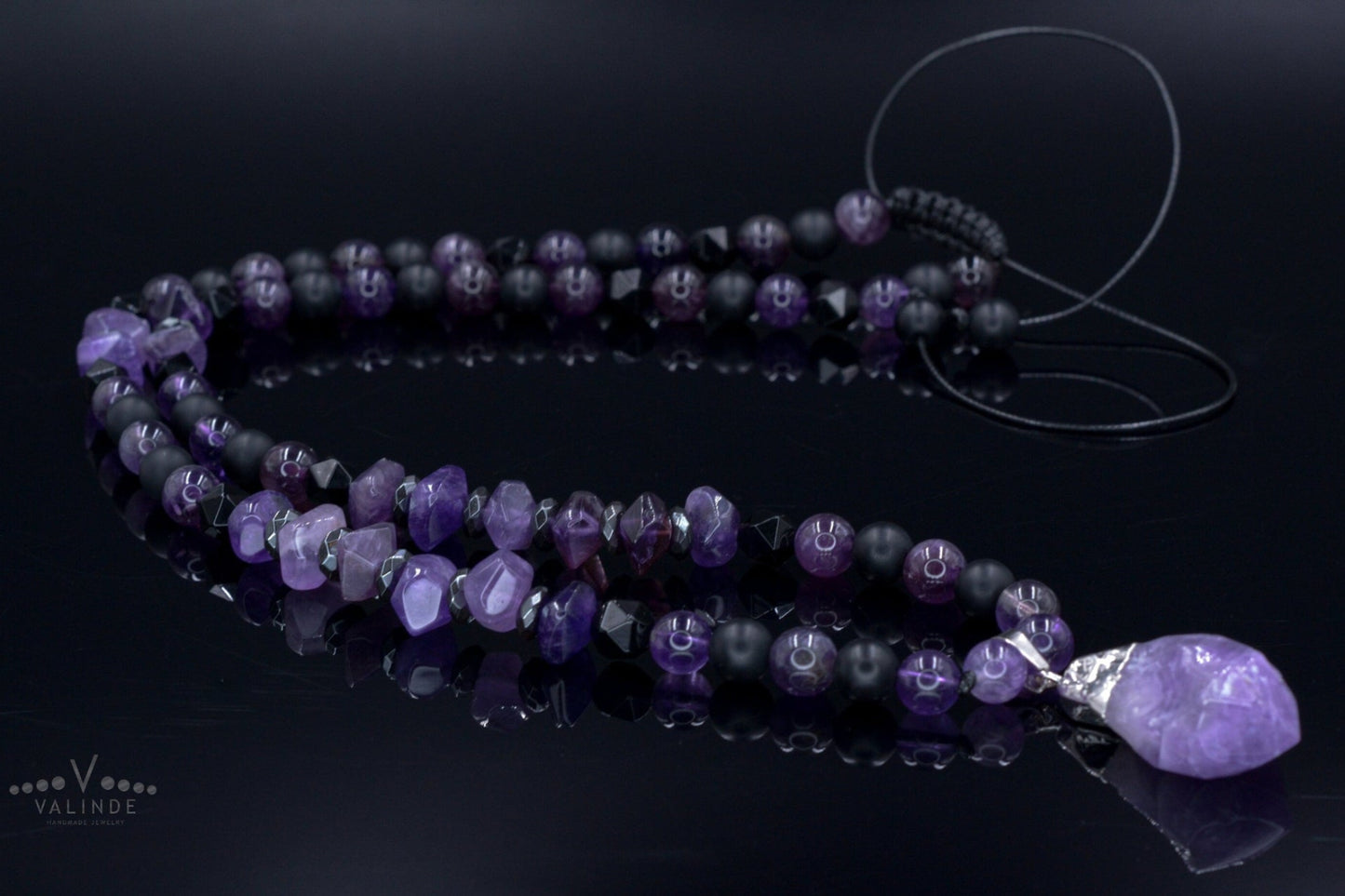 Amethyst Pendant Necklace / Men's Crystal Necklace / Gift for Men / Long Beaded Necklace / Amethyst Jewelry / Black Onyx Necklace for Men - Shamballa Necklace - Birthstone Necklace - Gemstone Necklace Men - Chakra Necklace - Macrame Necklace - Healing Necklace