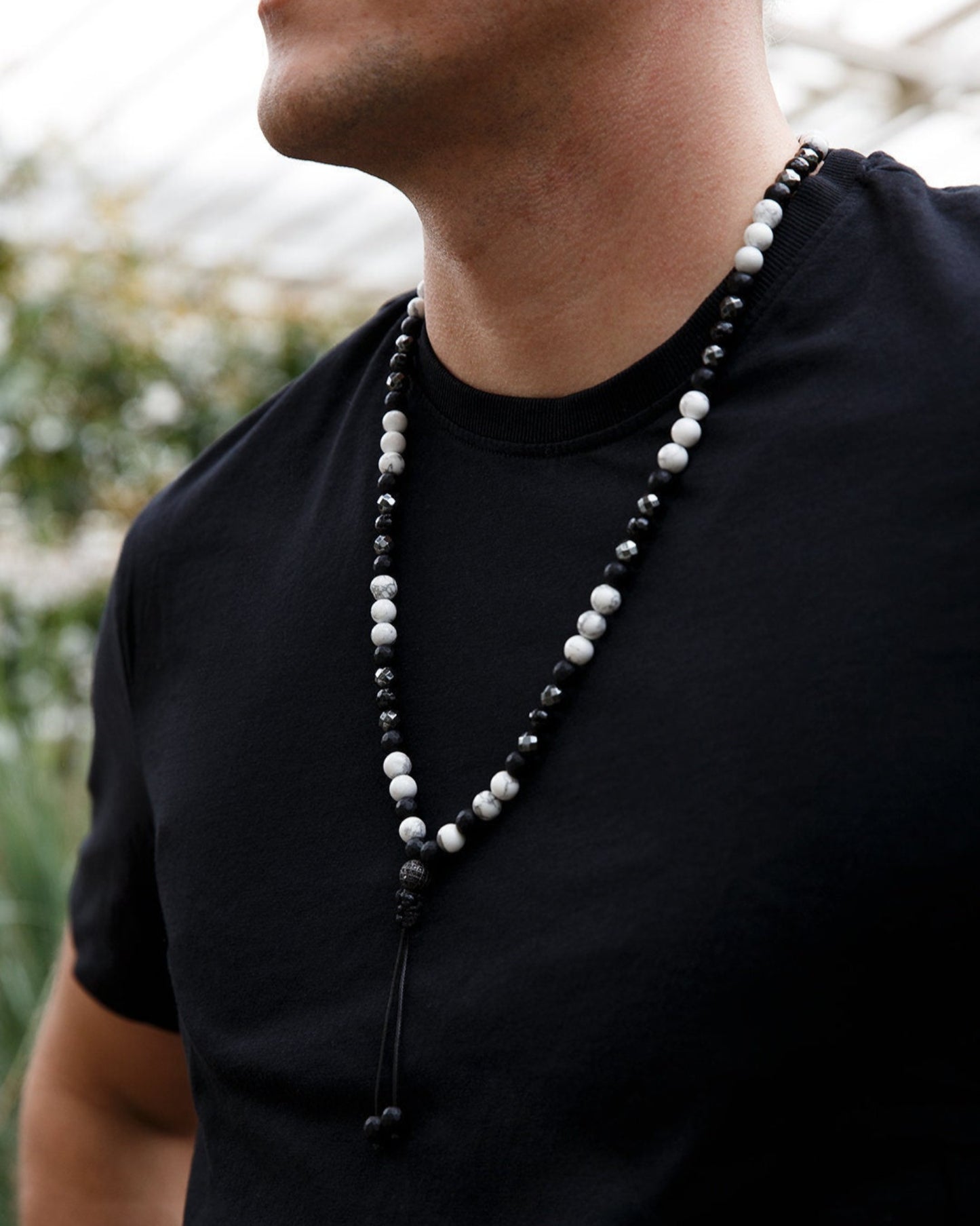 White Howlite Necklace - Men's Black Onyx Hematite Crystal Necklace - Long Beaded Necklace - Gift for Men - Summer Stone Necklace for Him - Shamballa Necklace - Birthstone Necklace - Gemstone Necklace Men - Chakra Necklace - Macrame Necklace - Healing Necklace - Valinde