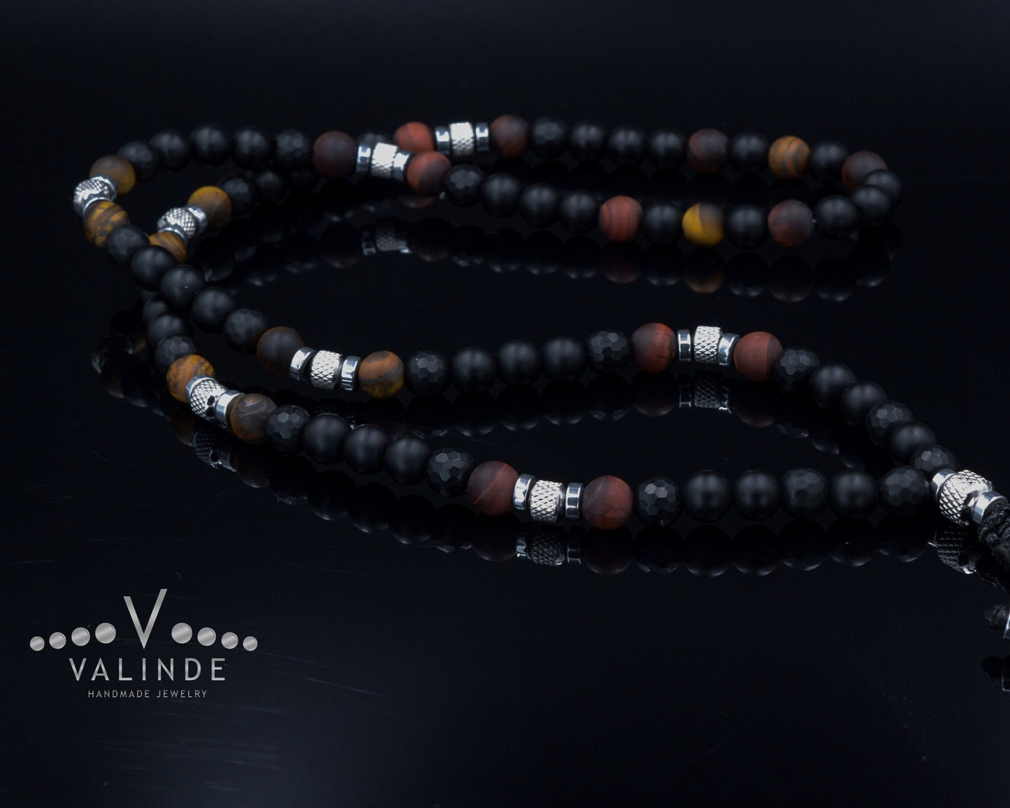 Black Onyx Necklace for Men Tiger's Eye Beaded Necklace Long Necklace Gift for Men Steel Beads Necklace Men's Tiger Eye Necklace - Shamballa Necklace - Birthstone Necklace - Gemstone Necklace Men - Chakra Necklace - Macrame Necklace - Healing Necklace