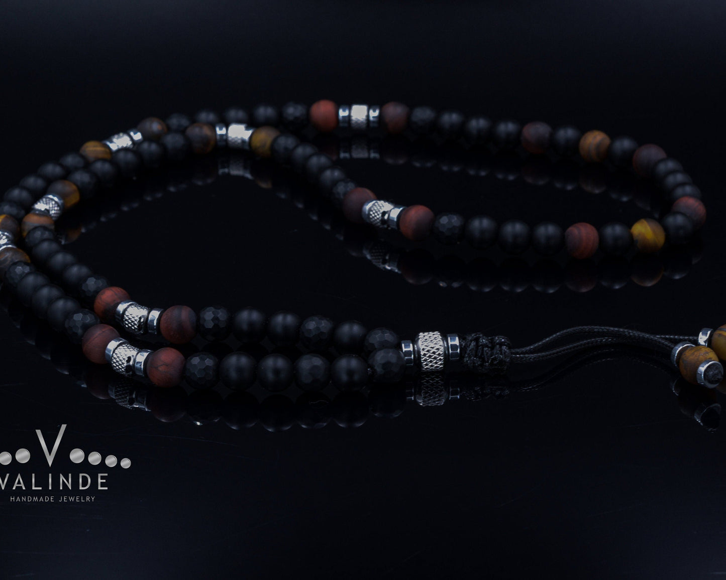 Black Onyx Necklace for Men Tiger's Eye Beaded Necklace Long Necklace Gift for Men Steel Beads Necklace Men's Tiger Eye Necklace - Shamballa Necklace - Birthstone Necklace - Gemstone Necklace Men - Chakra Necklace - Macrame Necklace - Healing Necklace