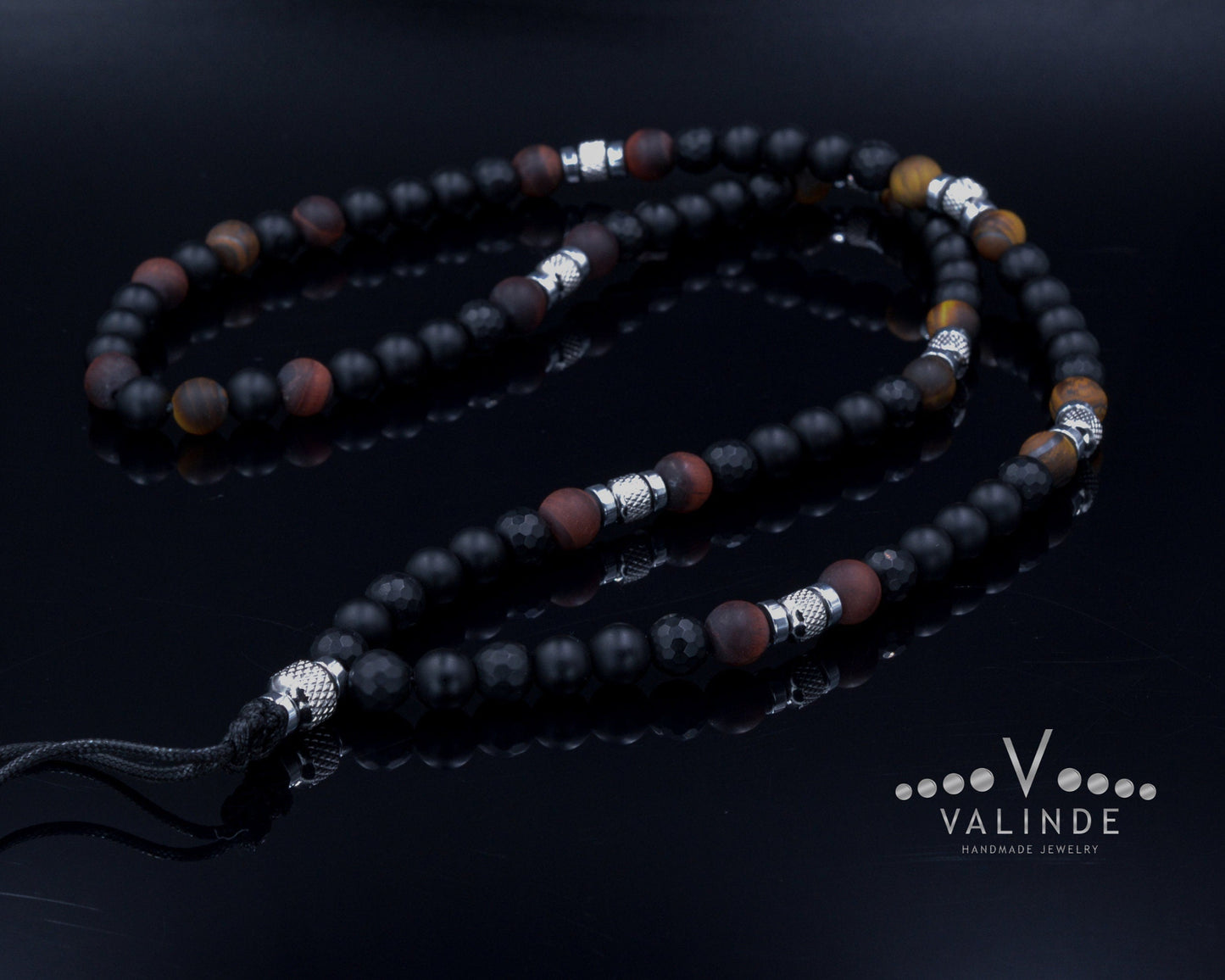Black Onyx Necklace for Men Tiger's Eye Beaded Necklace Long Necklace Gift for Men Steel Beads Necklace Men's Tiger Eye Necklace - Shamballa Necklace - Birthstone Necklace - Gemstone Necklace Men - Chakra Necklace - Macrame Necklace - Healing Necklace