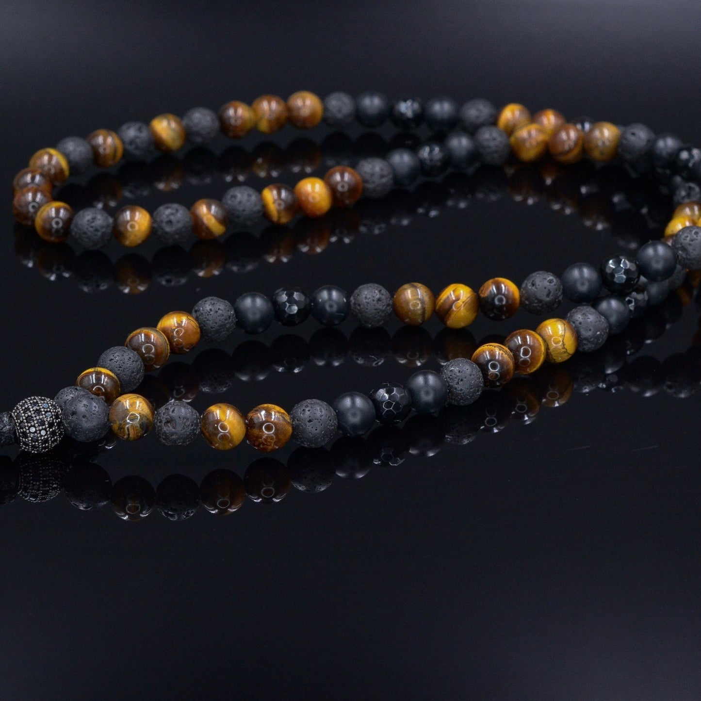 Men's Tiger's Eye Long Necklace Black Onyx Cubic Zirconia Necklace Gemstone Beaded Necklace Gift for Men Agate Lava Stone Necklace For Men - Shamballa Necklace - Birthstone Necklace - Gemstone Necklace Men - Chakra Necklace - Macrame Necklace - Healing Necklace