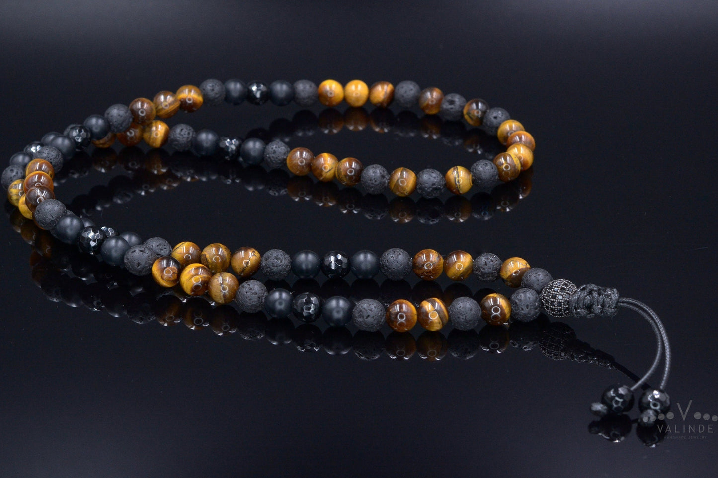 Men's Tiger's Eye Long Necklace Black Onyx Cubic Zirconia Necklace Gemstone Beaded Necklace Gift for Men Agate Lava Stone Necklace For Men - Shamballa Necklace - Birthstone Necklace - Gemstone Necklace Men - Chakra Necklace - Macrame Necklace - Healing Necklace