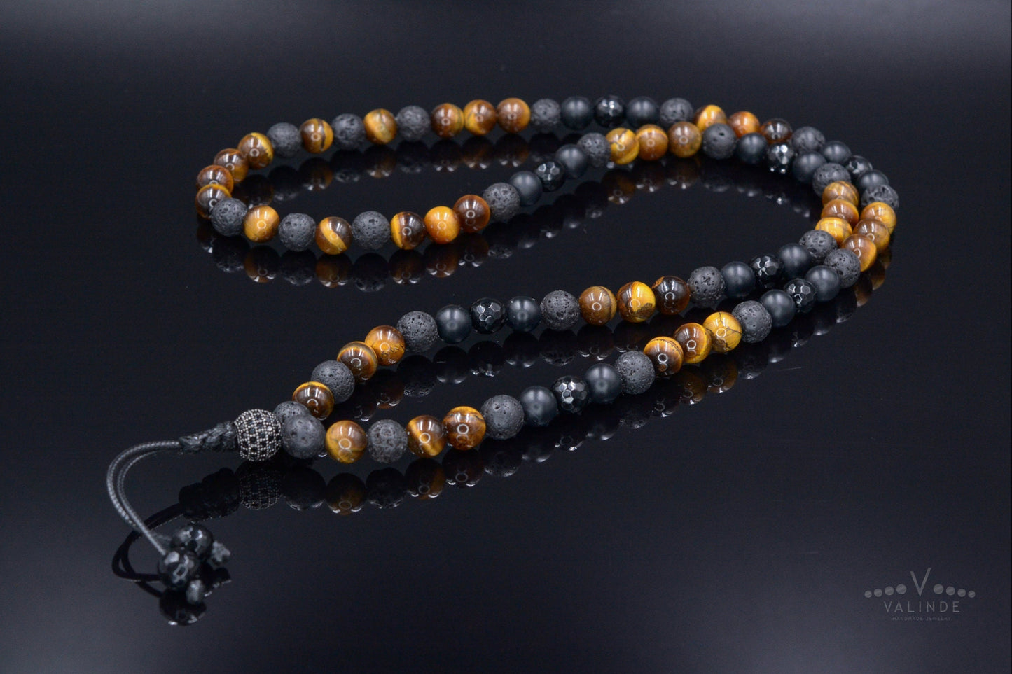 Men's Tiger's Eye Long Necklace Black Onyx Cubic Zirconia Necklace Gemstone Beaded Necklace Gift for Men Agate Lava Stone Necklace For Men - Shamballa Necklace - Birthstone Necklace - Gemstone Necklace Men - Chakra Necklace - Macrame Necklace - Healing Necklace
