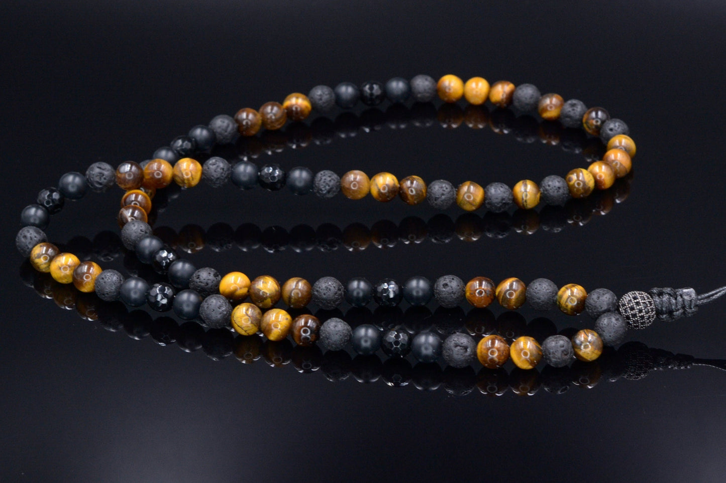 Men's Tiger's Eye Long Necklace Black Onyx Cubic Zirconia Necklace Gemstone Beaded Necklace Gift for Men Agate Lava Stone Necklace For Men - Shamballa Necklace - Birthstone Necklace - Gemstone Necklace Men - Chakra Necklace - Macrame Necklace - Healing Necklace