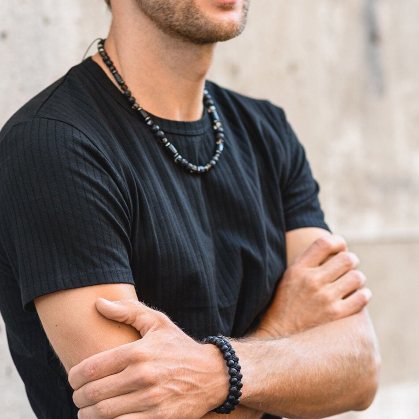 Black Tourmaline Short Necklace / Men's Lava Stone Necklace / Crystal Bead Necklace / Shorl Tourmaline Necklace / Gift for Men /Man Necklace - Shamballa Necklace - Birthstone Necklace - Gemstone Necklace Men - Chakra Necklace - Macrame Necklace - Healing Necklace - Valinde