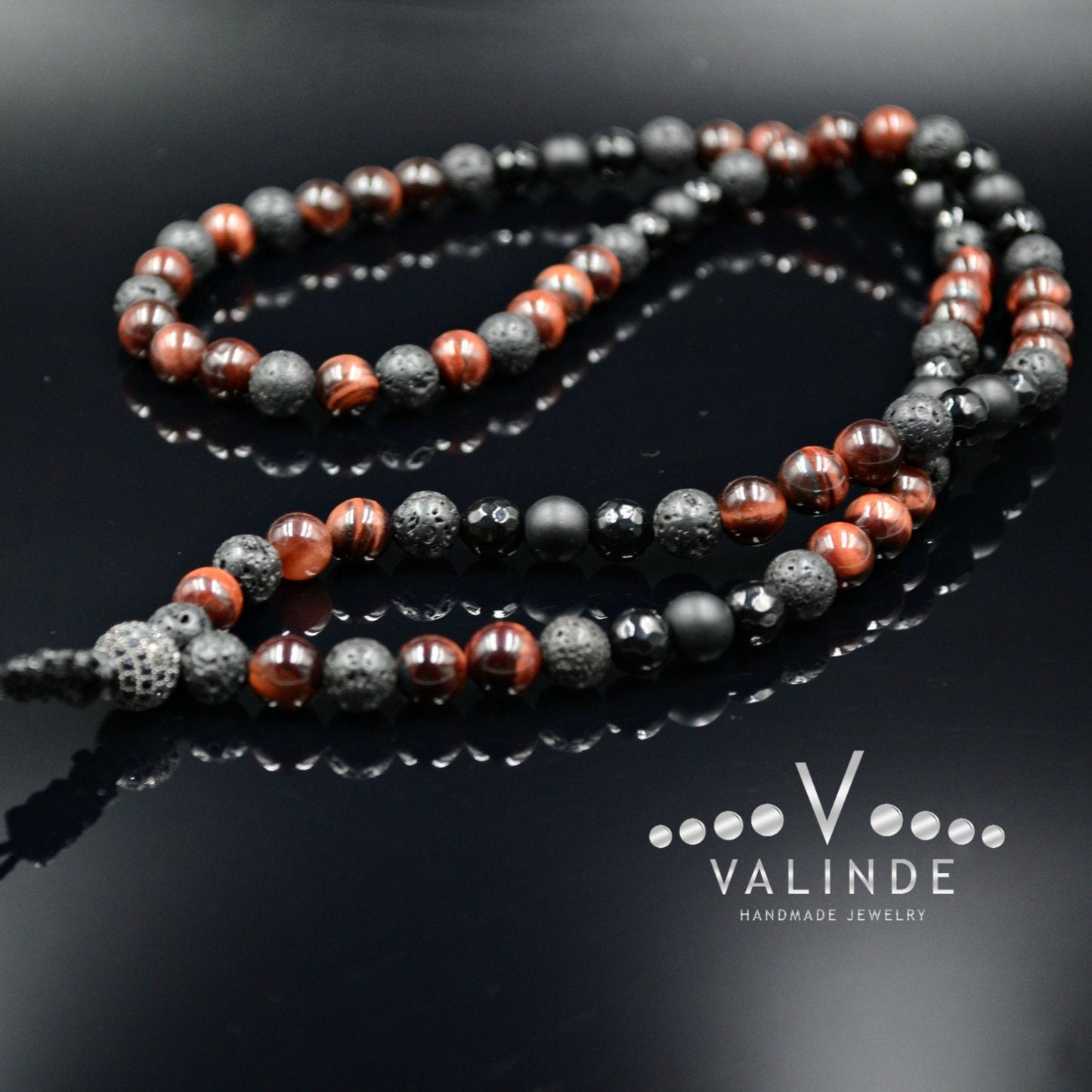 Red Tiger's Eye Necklace Men's Long Necklace Onyx Necklace CZ Necklace Gift for Men Crystal Beaded Necklace Black Zirconia Necklace For Men - Shamballa Necklace - Birthstone Necklace - Gemstone Necklace Men - Chakra Necklace - Macrame Necklace - Healing Necklace