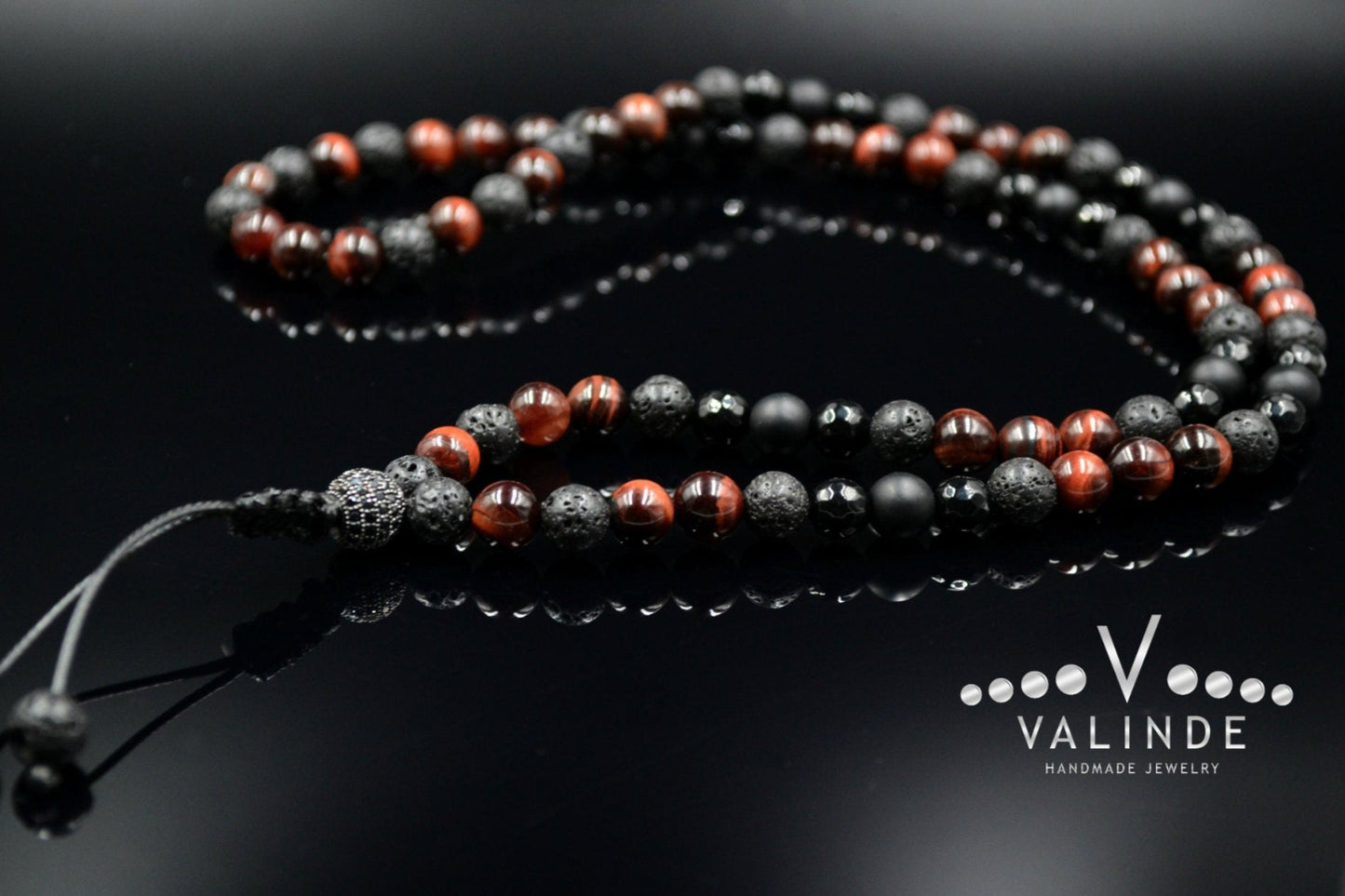 Red Tiger's Eye Necklace Men's Long Necklace Onyx Necklace CZ Necklace Gift for Men Crystal Beaded Necklace Black Zirconia Necklace For Men - Shamballa Necklace - Birthstone Necklace - Gemstone Necklace Men - Chakra Necklace - Macrame Necklace - Healing Necklace