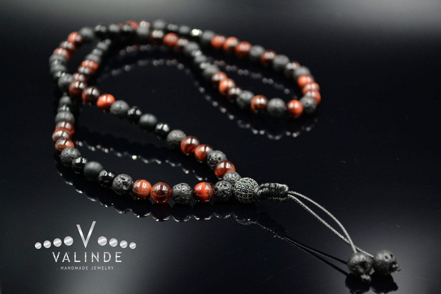 Red Tiger's Eye Necklace Men's Long Necklace Onyx Necklace CZ Necklace Gift for Men Crystal Beaded Necklace Black Zirconia Necklace For Men - Shamballa Necklace - Birthstone Necklace - Gemstone Necklace Men - Chakra Necklace - Macrame Necklace - Healing Necklace
