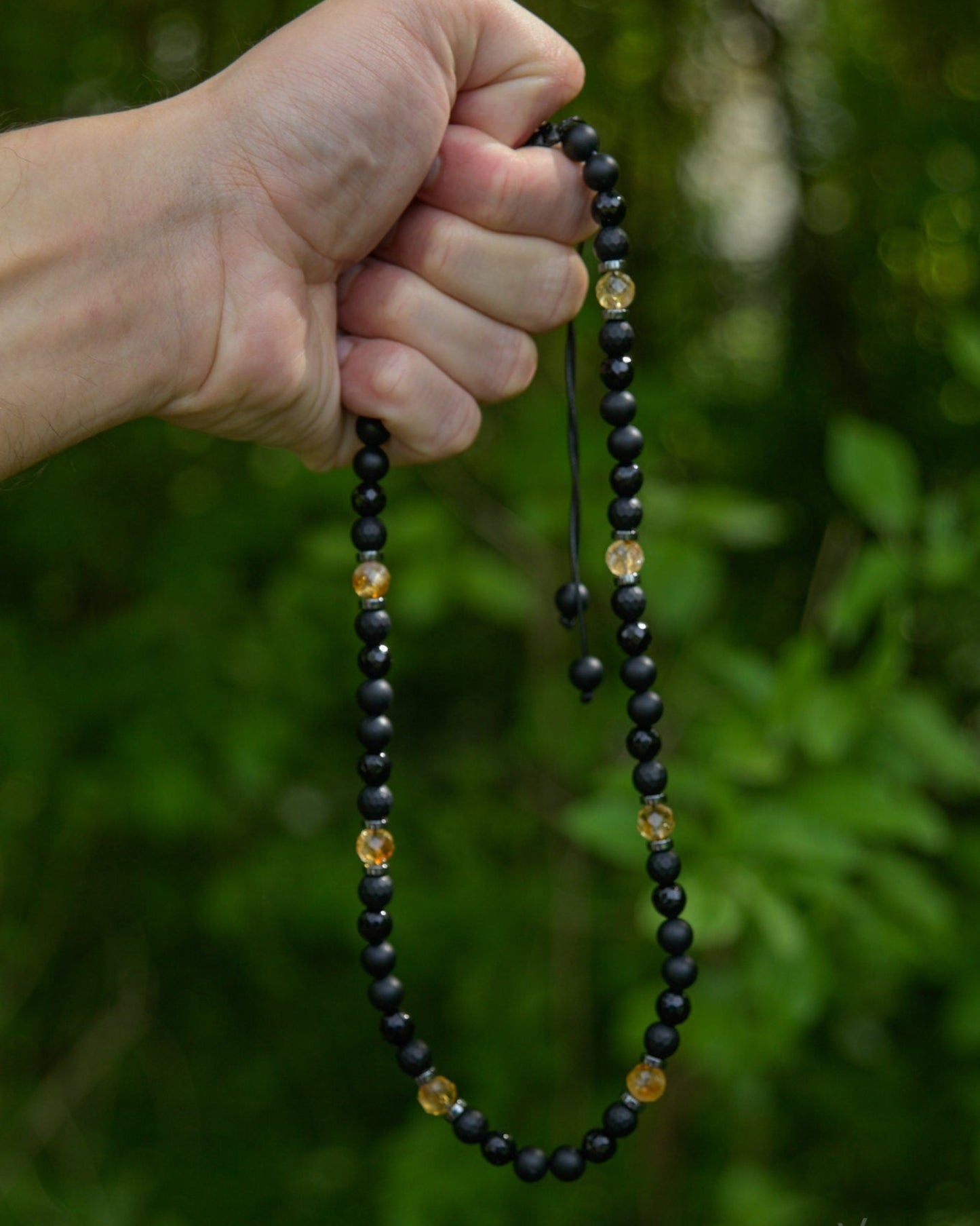 Citrine Summer Necklace, Men's Black Onyx Agate Adjustable Necklace, Short Beaded Crystal Necklace, Gift for Men, Gemstone Necklace - Shamballa Necklace - Birthstone Necklace - Gemstone Necklace Men - Chakra Necklace - Macrame Necklace - Healing Necklace - Valinde