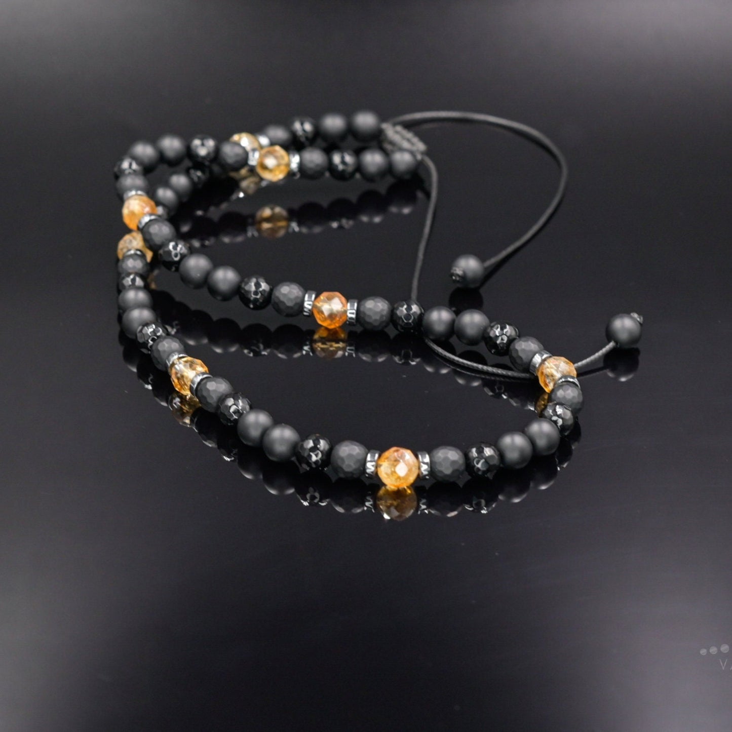 Citrine Summer Necklace, Men's Black Onyx Agate Adjustable Necklace, Short Beaded Crystal Necklace, Gift for Men, Gemstone Necklace - Shamballa Necklace - Birthstone Necklace - Gemstone Necklace Men - Chakra Necklace - Macrame Necklace - Healing Necklace - Valinde