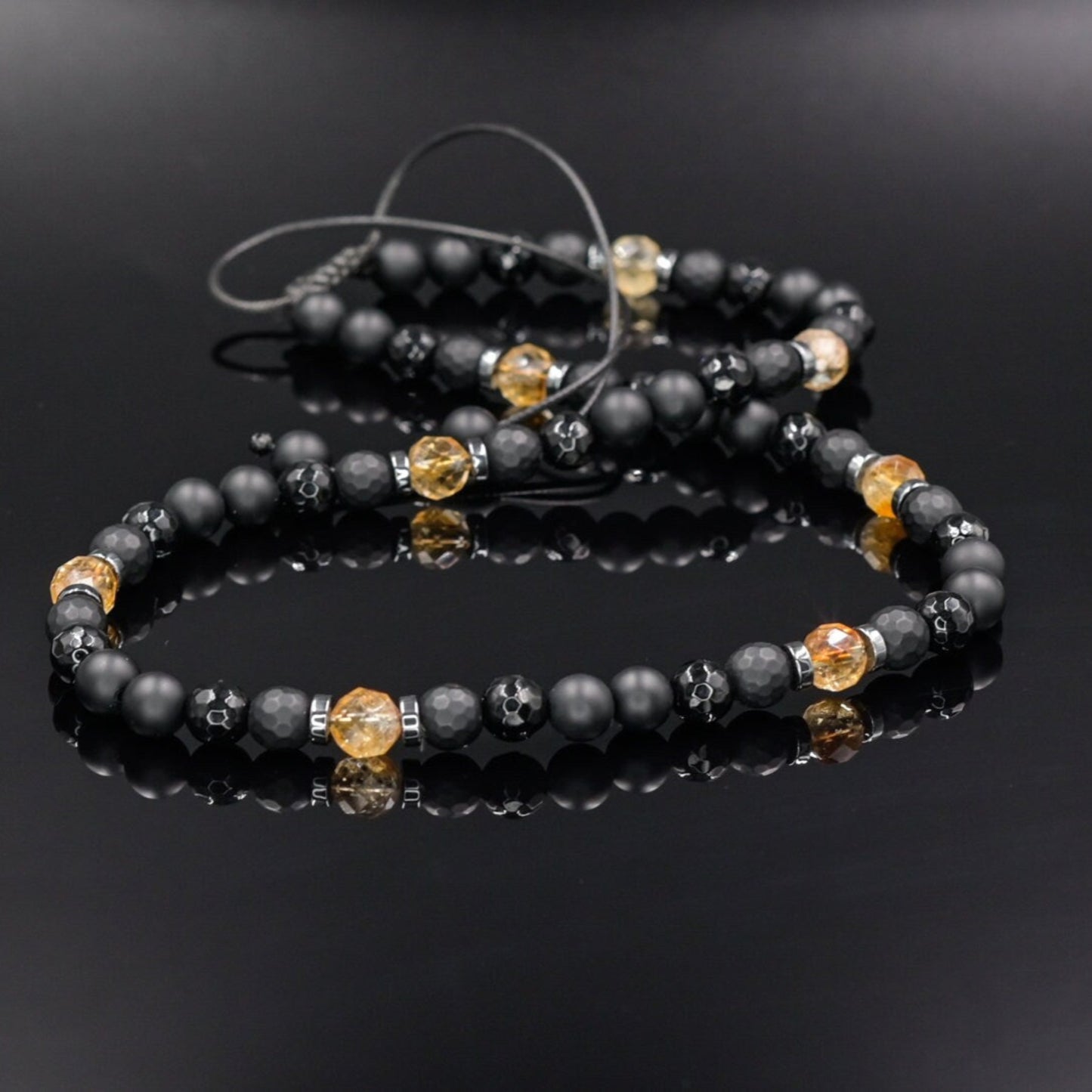 Citrine Summer Necklace, Men's Black Onyx Agate Adjustable Necklace, Short Beaded Crystal Necklace, Gift for Men, Gemstone Necklace - Shamballa Necklace - Birthstone Necklace - Gemstone Necklace Men - Chakra Necklace - Macrame Necklace - Healing Necklace - Valinde